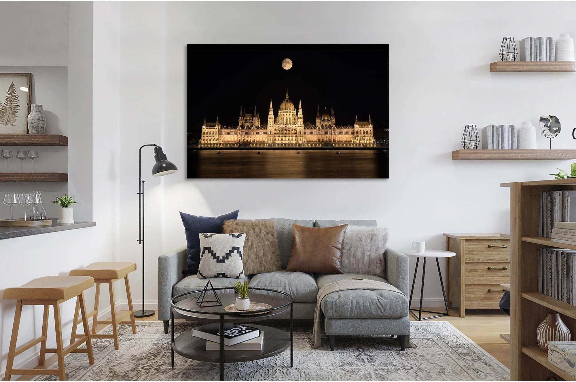 Fisherman's bastion at night №D2845 Ready to Hang Canvas Print - Zellart Canvas Prints 0new, ALL_Products, Black & White Wall Art