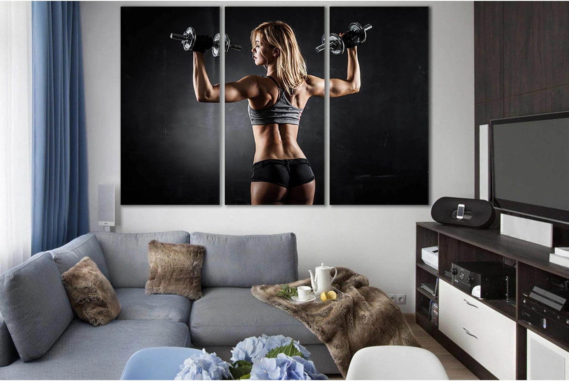 Fitness Girl With Dumbbells №SL928 Ready to Hang Canvas Print - Zellart Canvas Prints 0new, ALL_Products, Sports & Motivation