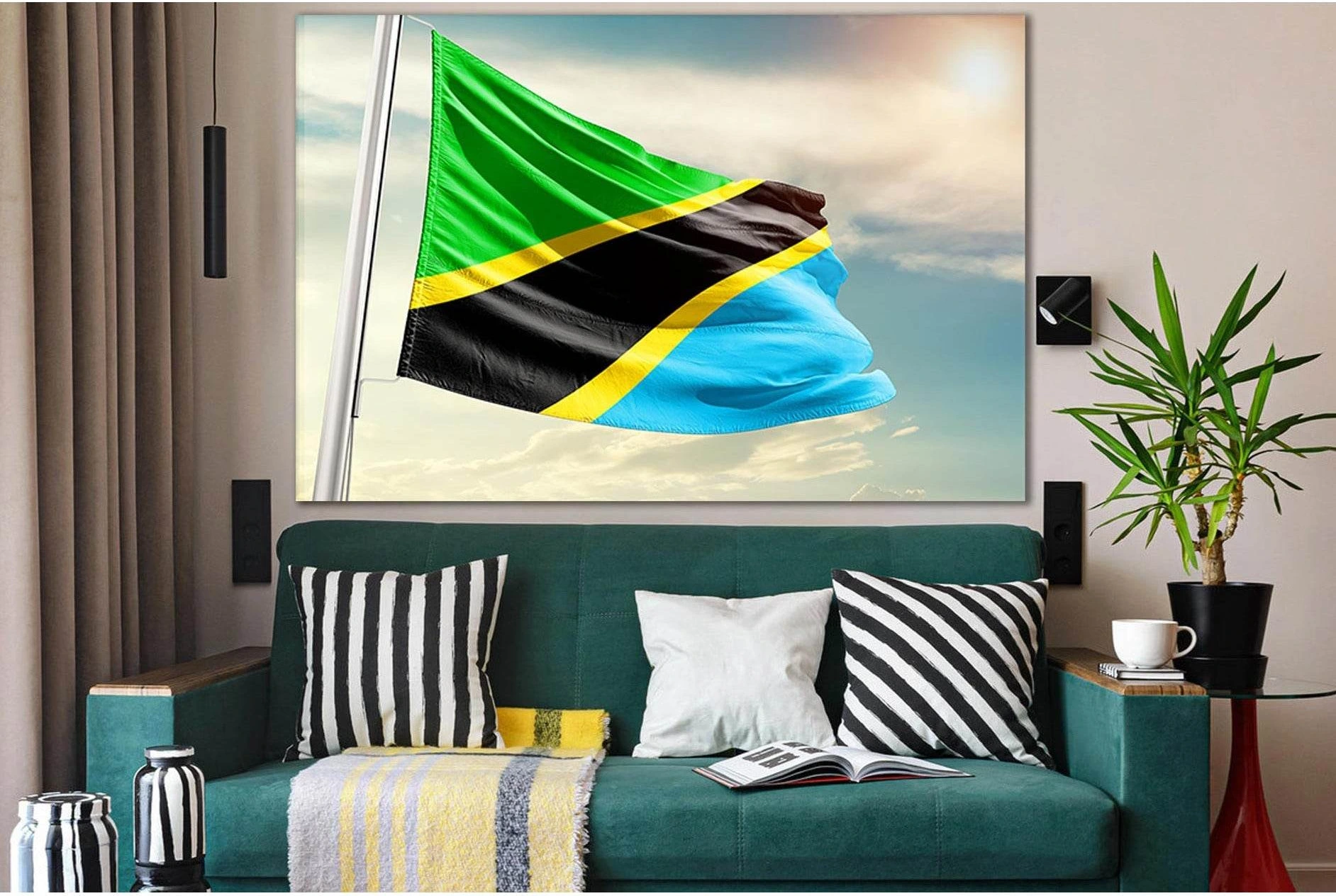 Flag Of Tanzania In Blue Sky №SL1193 Ready to Hang Canvas Print - Zellart Canvas Prints 0new, ALL_Products, Flags