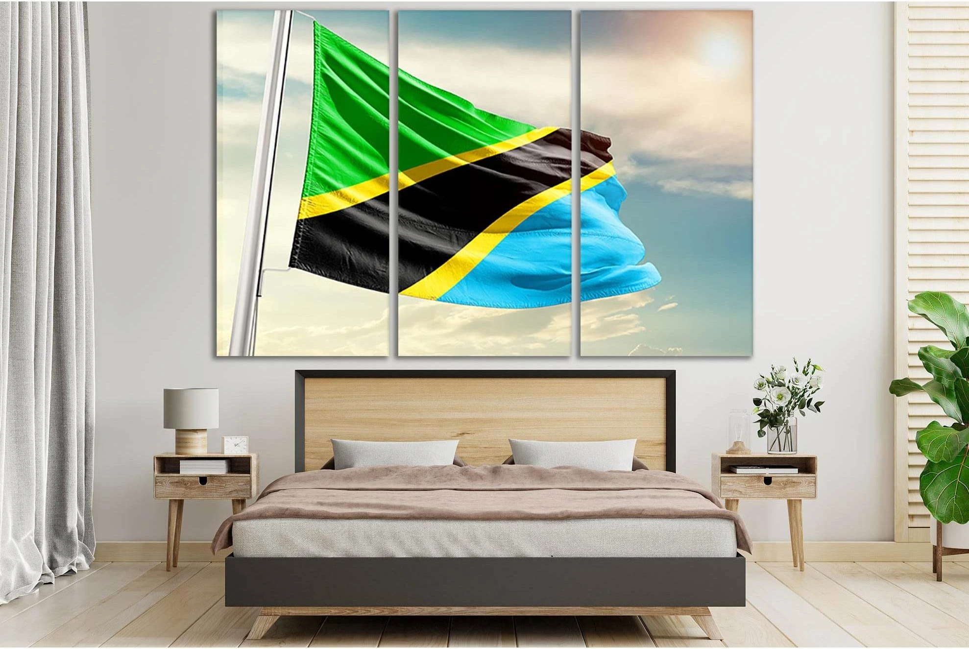 Flag Of Tanzania In Blue Sky №SL1193 Ready to Hang Canvas Print - Zellart Canvas Prints 0new, ALL_Products, Flags