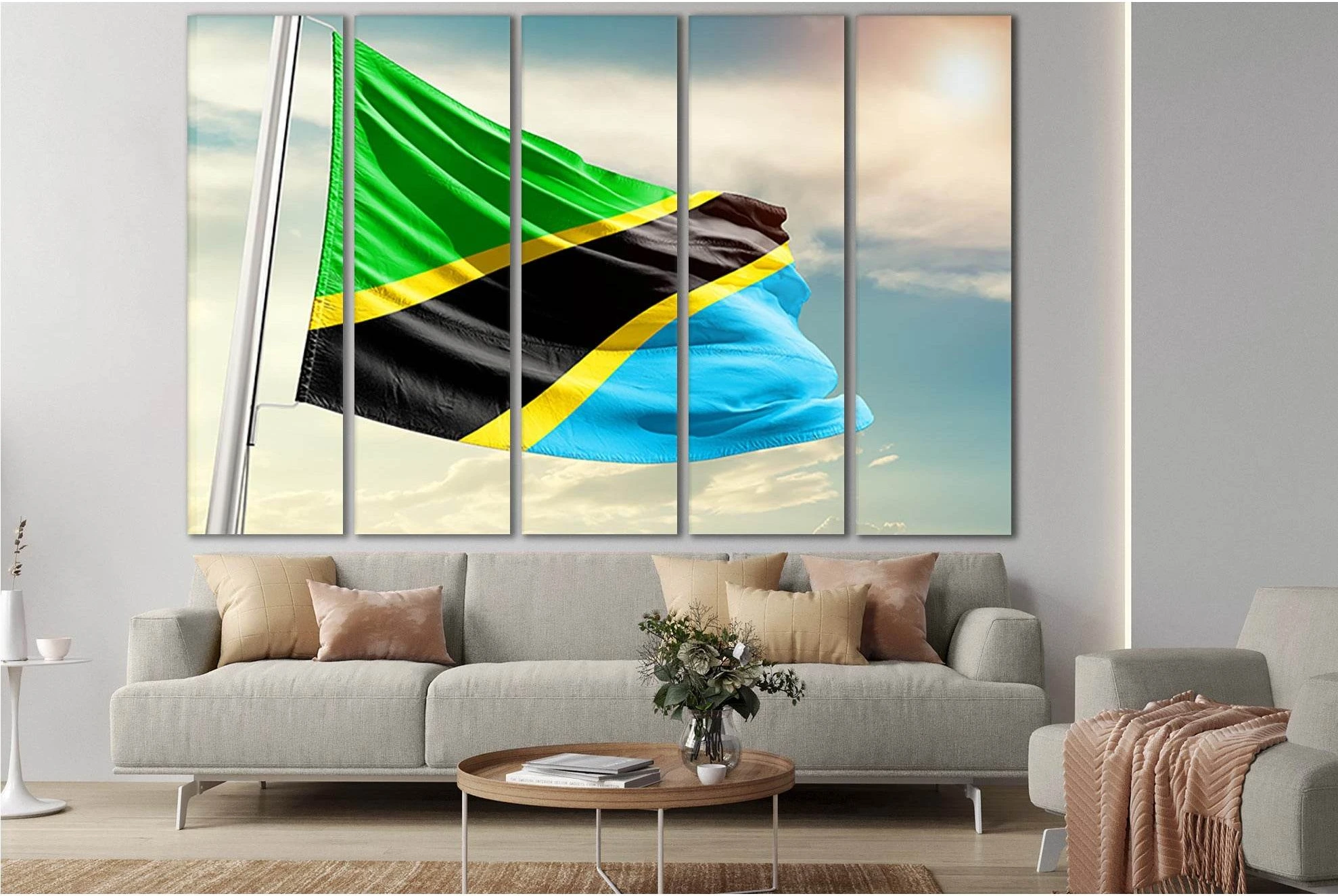 Flag Of Tanzania In Blue Sky №SL1193 Ready to Hang Canvas Print - Zellart Canvas Prints 0new, ALL_Products, Flags