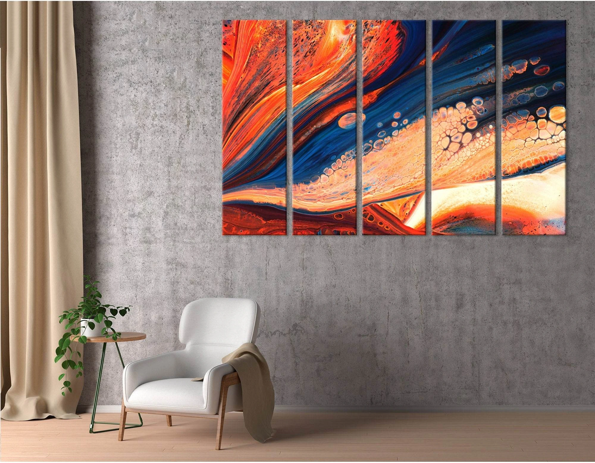 Flame-Colored And Blue Abstract №04308 Ready to Hang Canvas Print - Zellart Canvas Prints ALL_Products