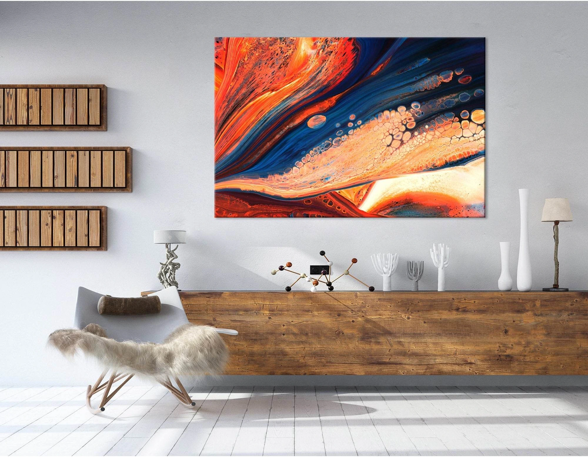 Flame-Colored And Blue Abstract №04308 Ready to Hang Canvas Print - Zellart Canvas Prints ALL_Products