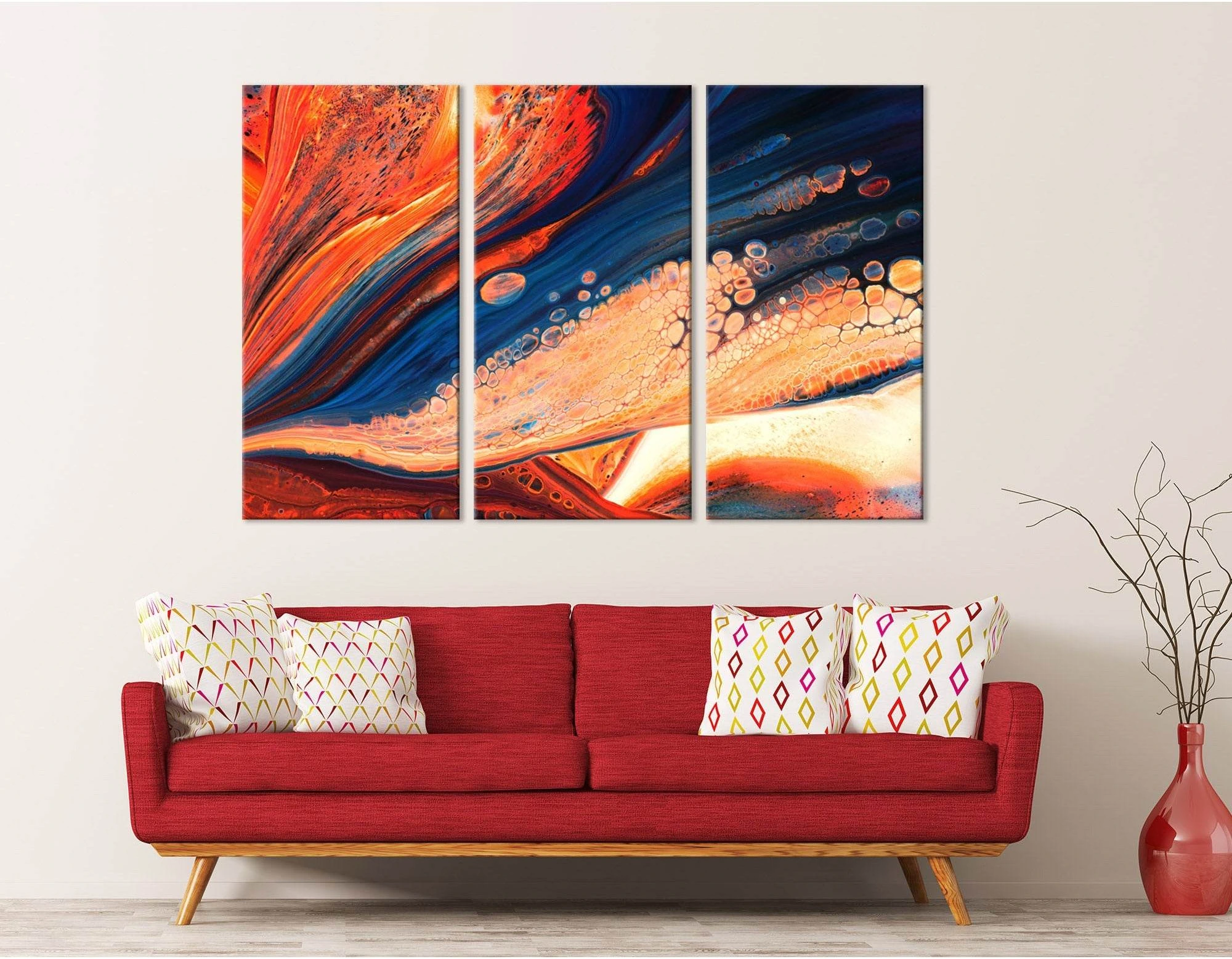 Flame-Colored And Blue Abstract №04308 Ready to Hang Canvas Print - Zellart Canvas Prints ALL_Products
