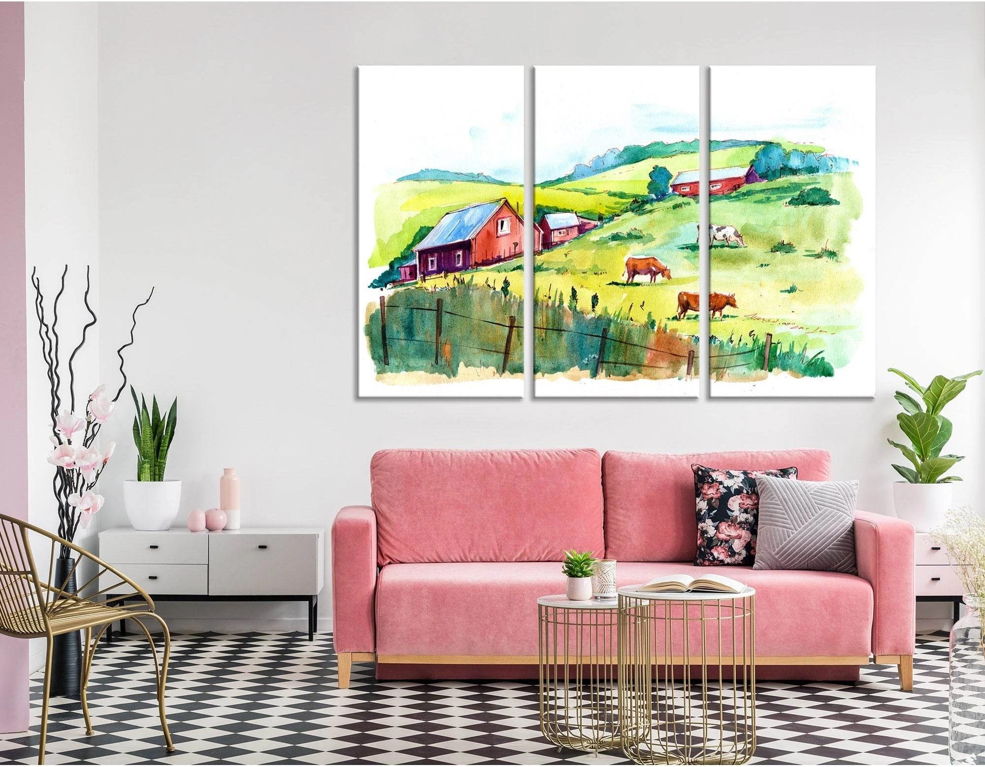 Flock Of Cows On A Colorful Field №04242 Ready to Hang Canvas Print - Zellart Canvas Prints ALL_Products, Cow