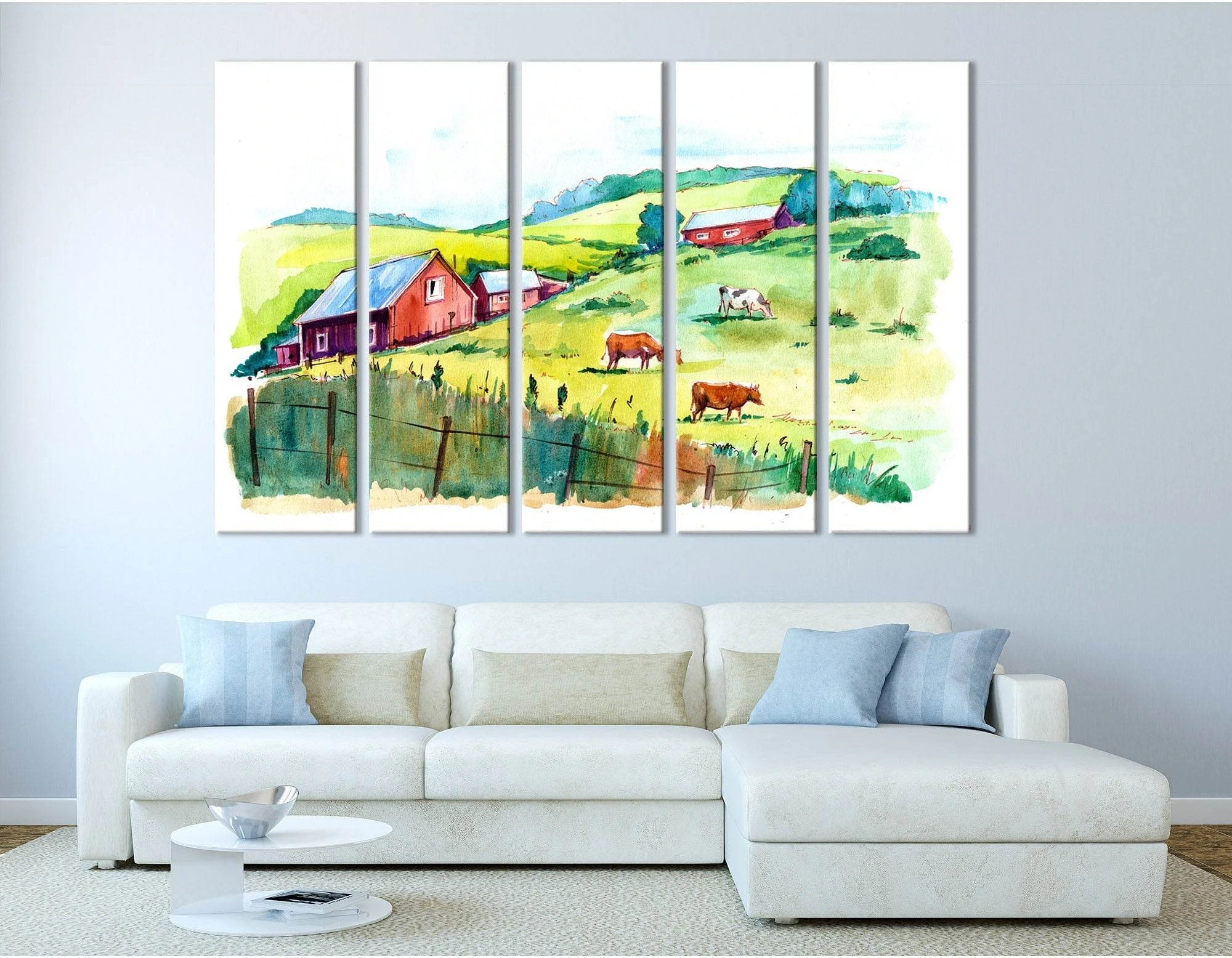 Flock Of Cows On A Colorful Field №04242 Ready to Hang Canvas Print - Zellart Canvas Prints ALL_Products, Cow