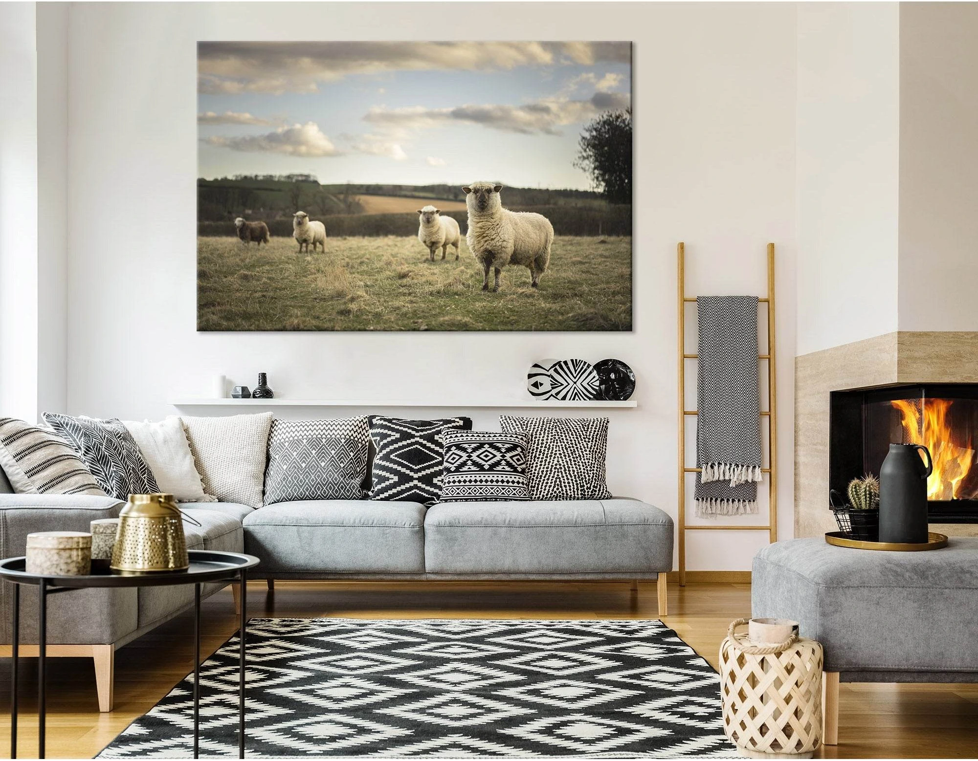 Flock Of Sheeps In Cotswold №04237 Ready to Hang Canvas Print - Zellart Canvas Prints ALL_Products