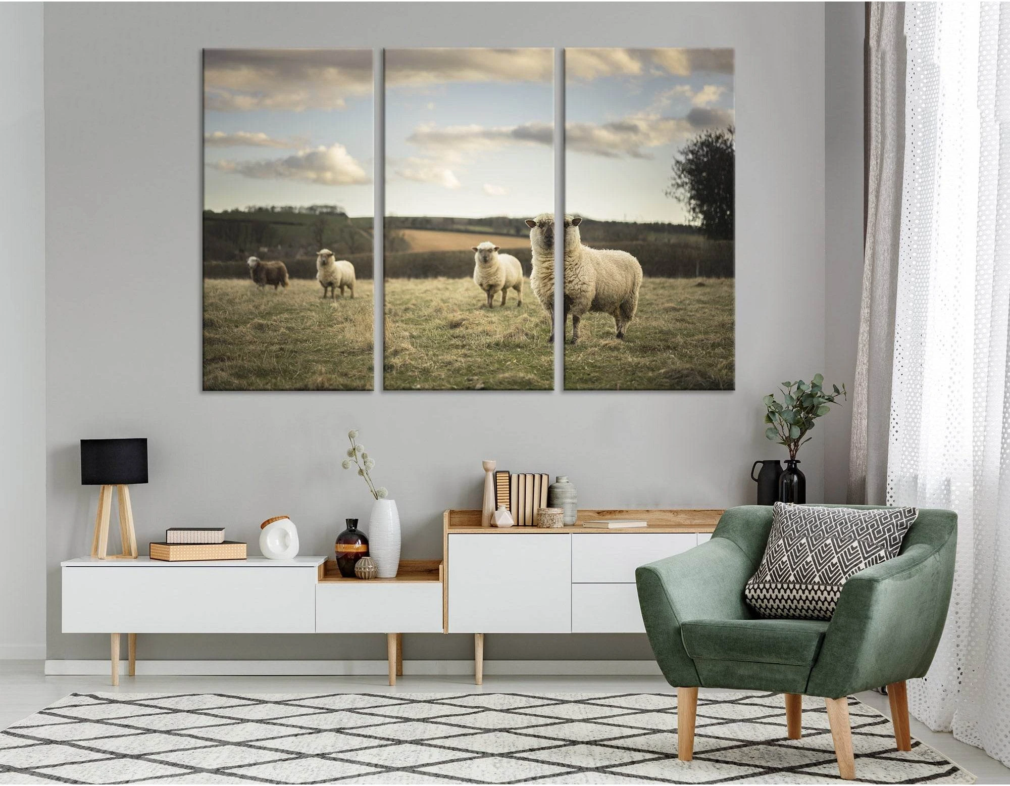 Flock Of Sheeps In Cotswold №04237 Ready to Hang Canvas Print - Zellart Canvas Prints ALL_Products