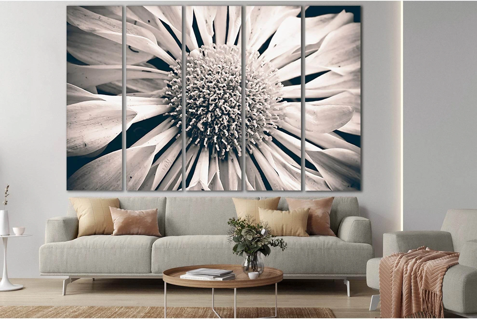Flower Close Up Black And White №SL725 Ready to Hang Canvas Print - Zellart Canvas Prints 0new, ALL_Products, Floral & Botanical Wall Art