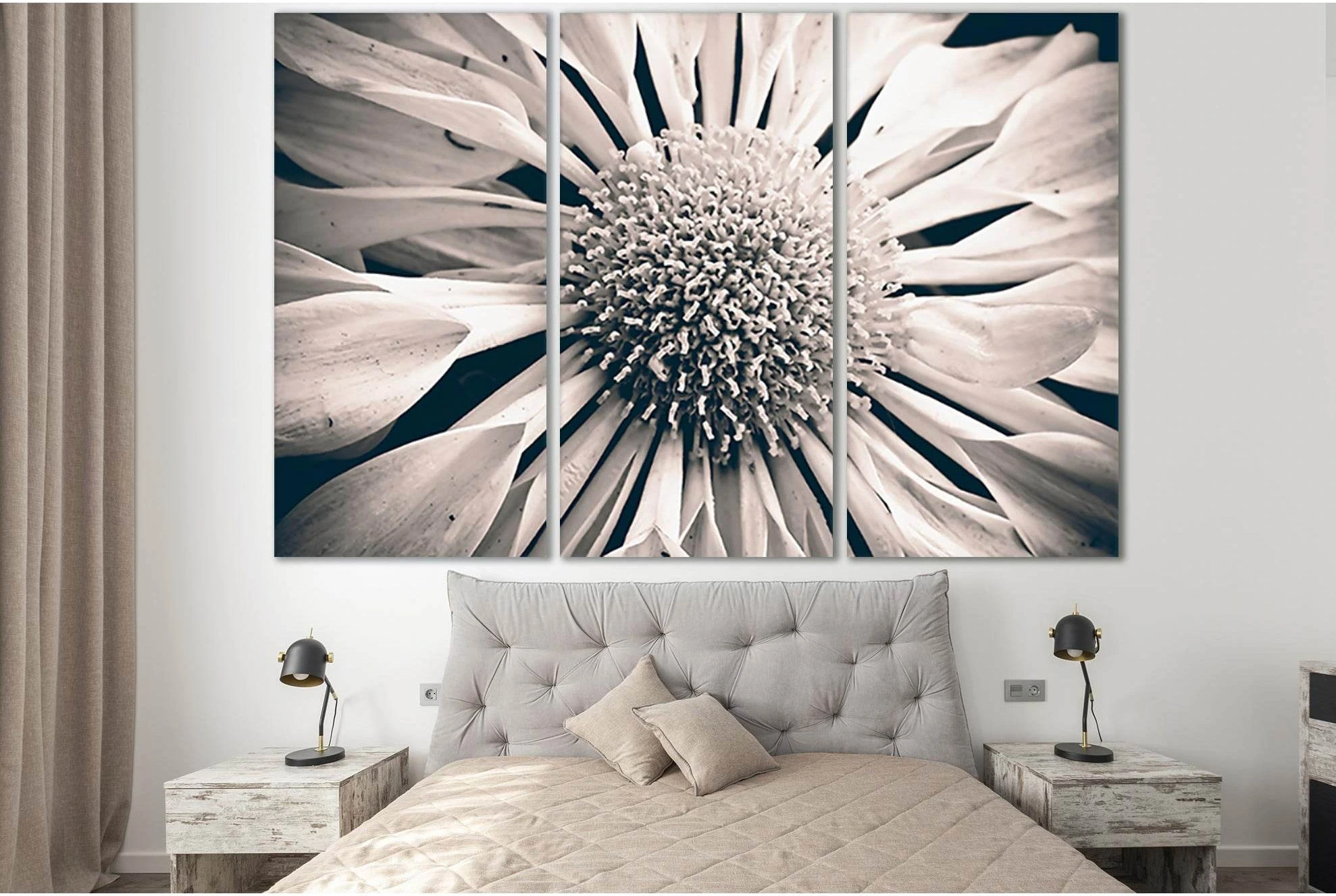 Flower Close Up Black And White №SL725 Ready to Hang Canvas Print - Zellart Canvas Prints 0new, ALL_Products, Floral & Botanical Wall Art