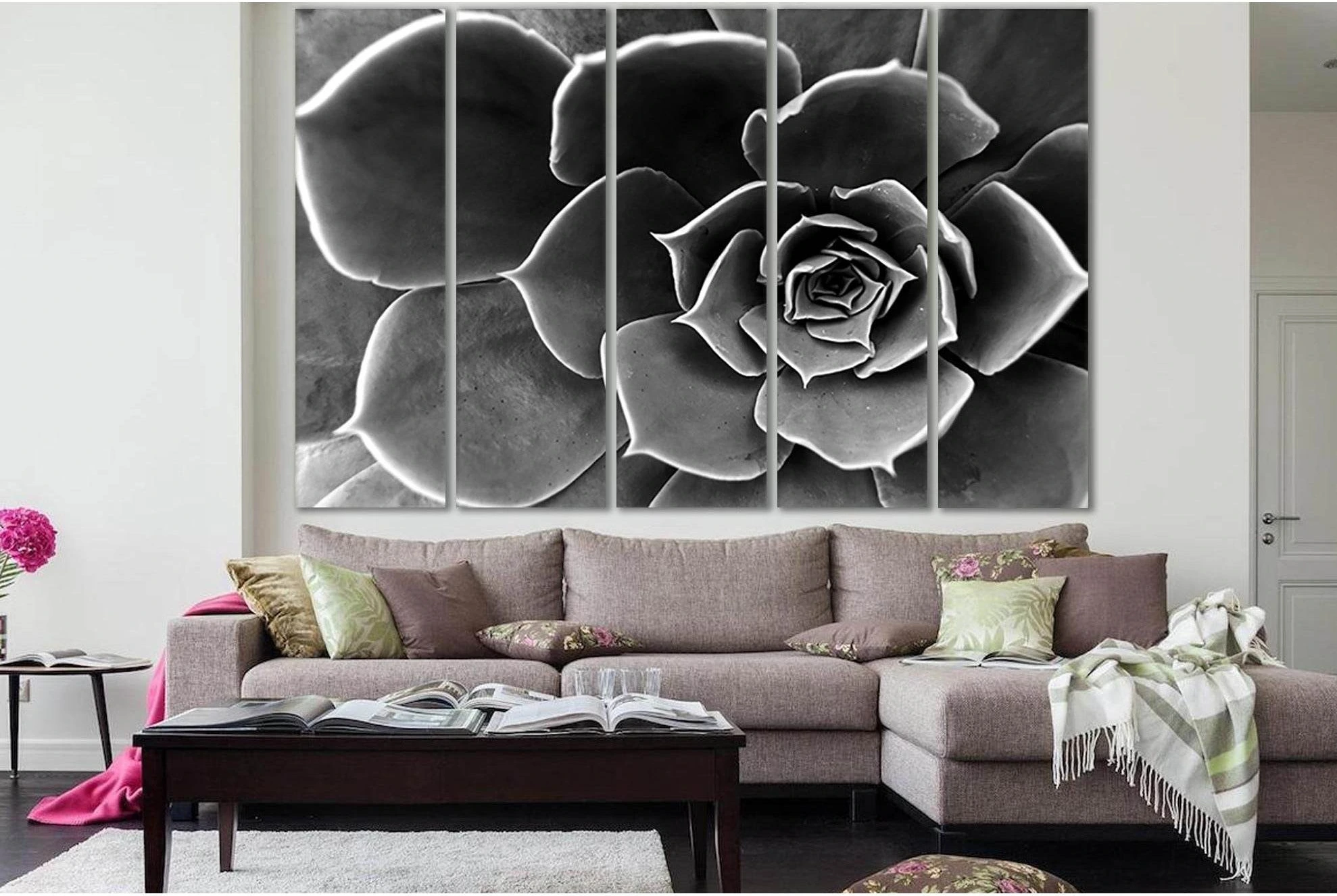 Flower Close Up Black And White №SL838 Ready to Hang Canvas Print - Zellart Canvas Prints 0new, ALL_Products, Black & White Wall Art