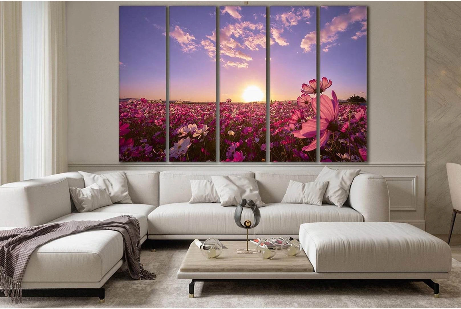 Flower Field At Sunrise №SL295 Ready to Hang Canvas Print - Zellart Canvas Prints 0new, ALL_Products, SUNRISE & SUNSET WALL ART