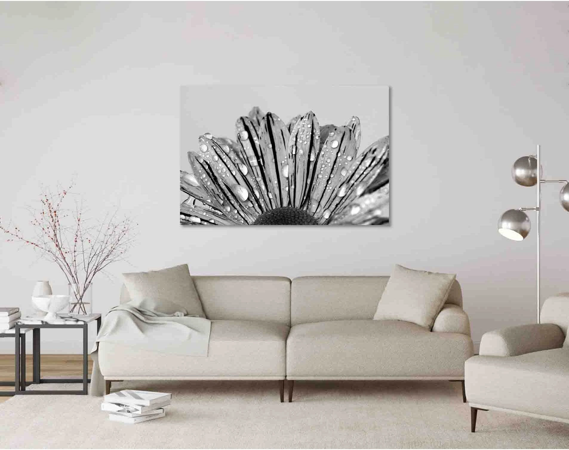 Flower in drizzle №D2828 Ready to Hang Canvas Print - Zellart Canvas Prints 0new, ALL_Products, Black & White Wall Art
