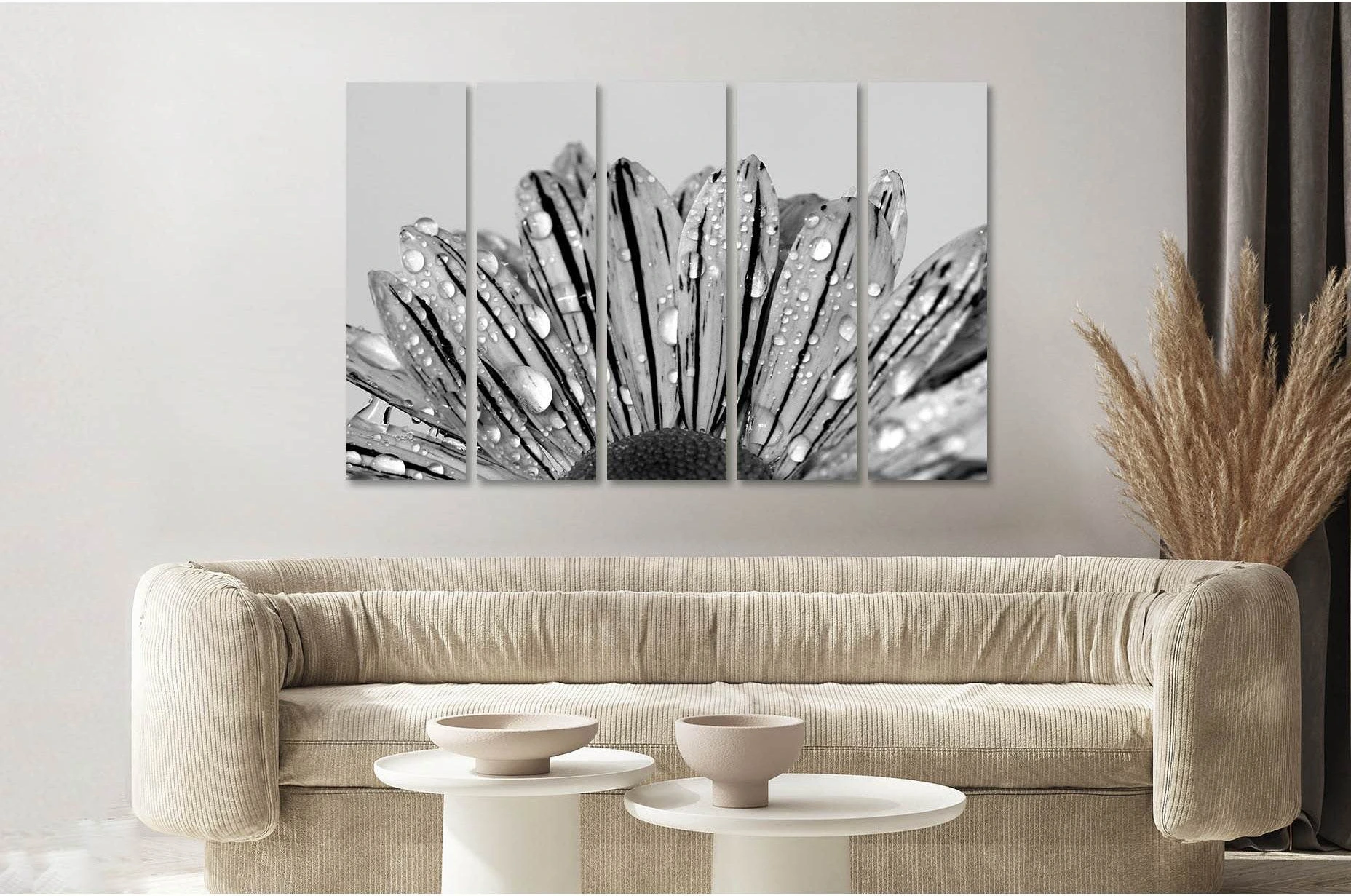 Flower in drizzle №D2828 Ready to Hang Canvas Print - Zellart Canvas Prints 0new, ALL_Products, Black & White Wall Art