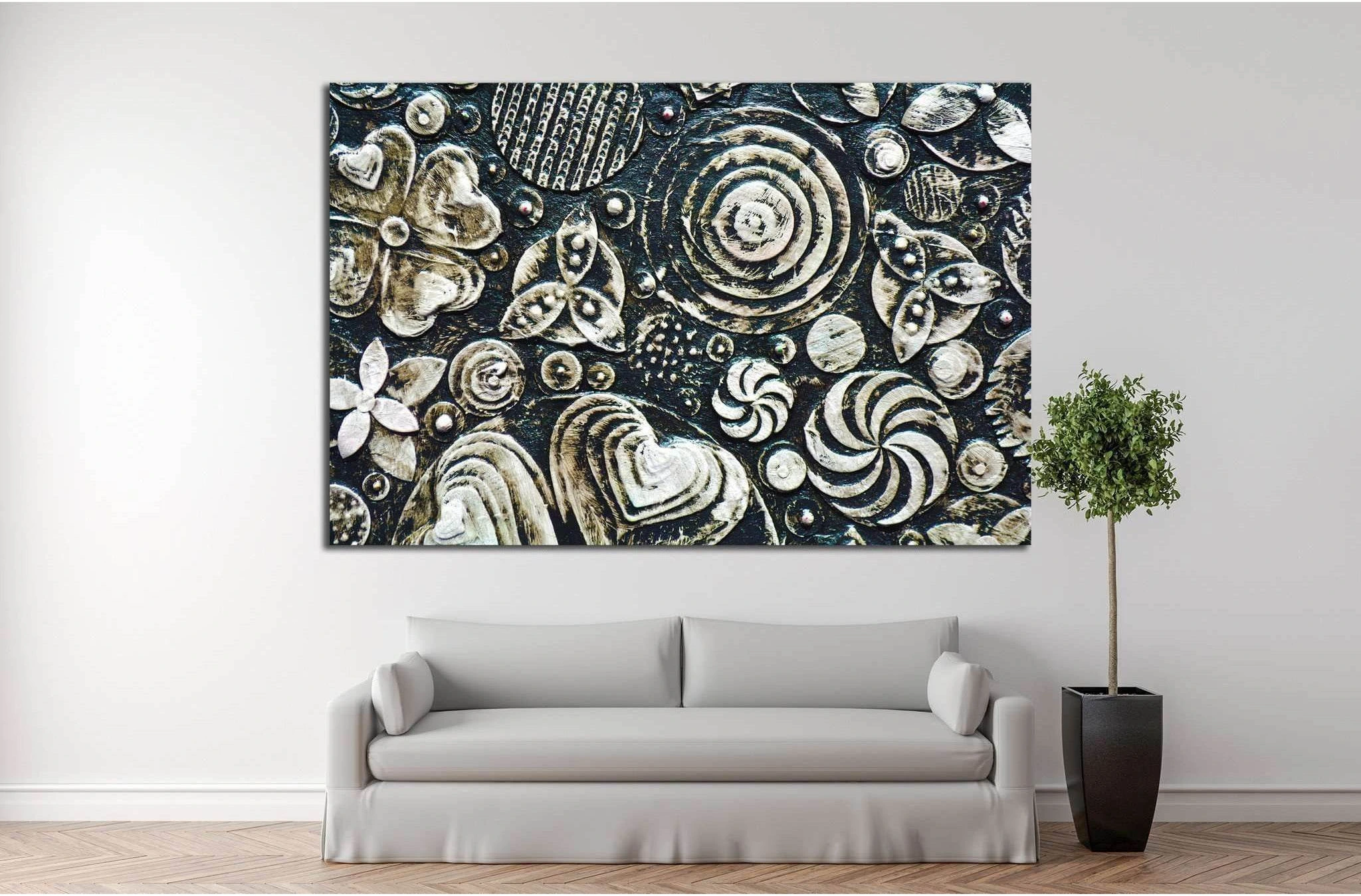 Flowers, abstract grunge surface, black and white №1349 Ready to Hang Canvas Print - Zellart Canvas Prints ALL_Products, s-1349