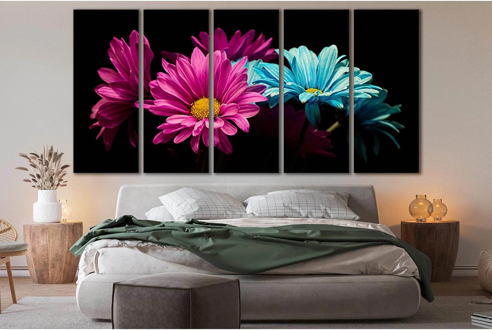 Flowers On Black Background №SL685 Ready to Hang Canvas Print - Zellart Canvas Prints 0new, ALL_Products, Floral & Botanical Wall Art