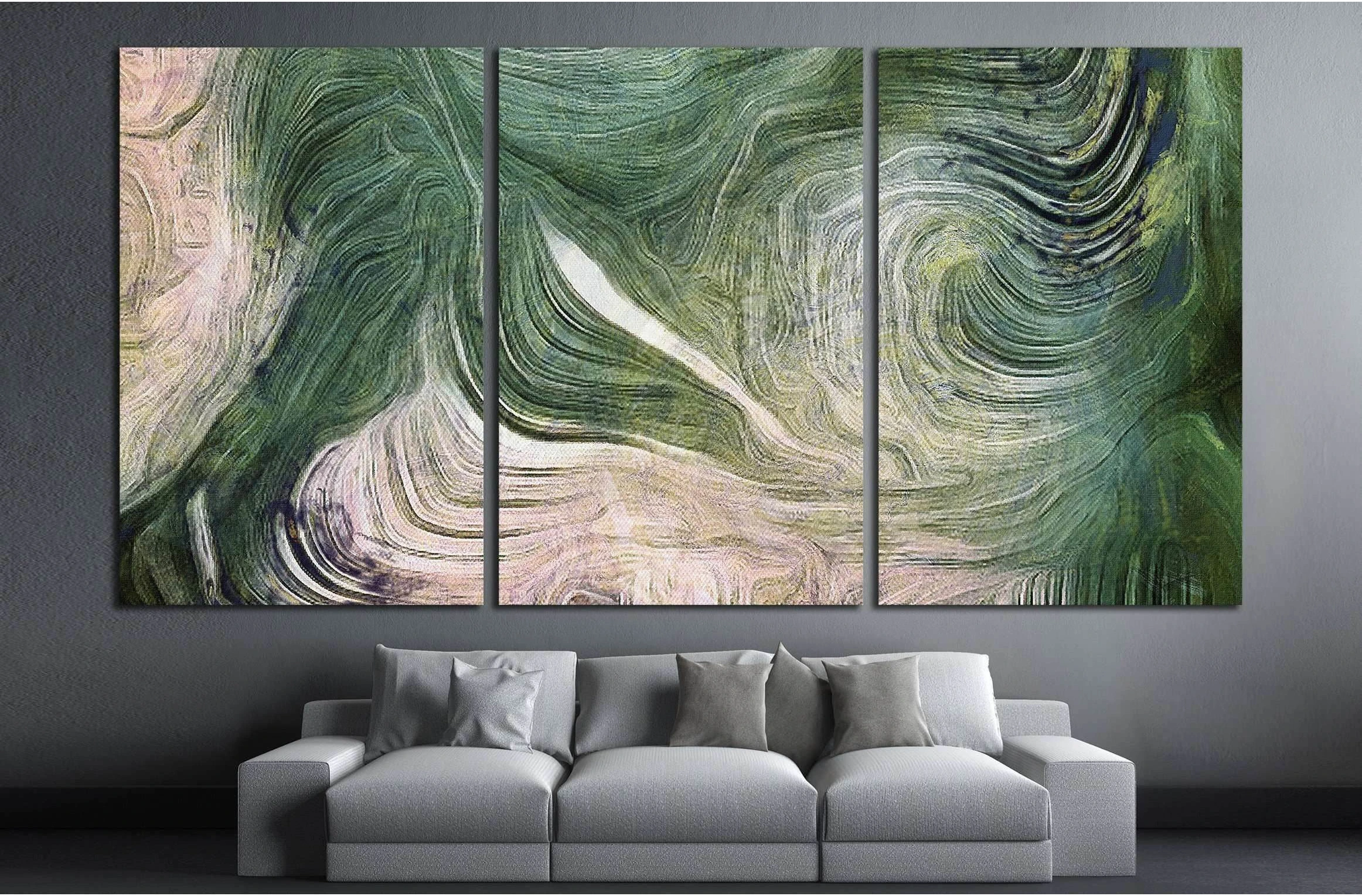 Fluid lines of color movement. Shades of green. Brush strokes №2574 Ready to Hang Canvas Print - Zellart Canvas Prints ALL_Products, s-2574