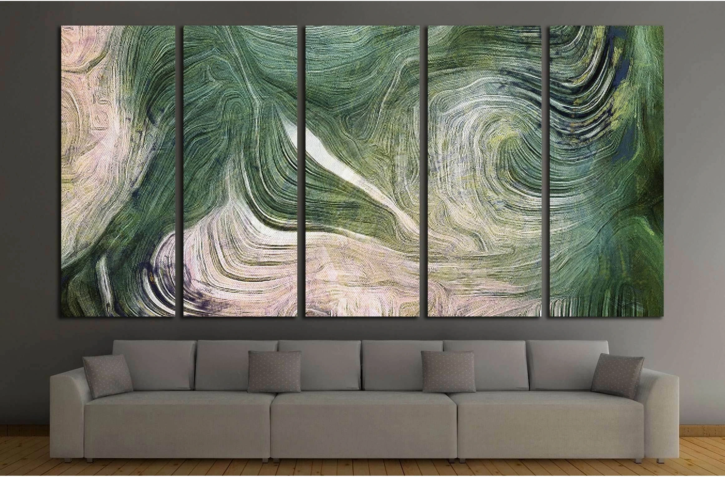 Fluid lines of color movement. Shades of green. Brush strokes №2574 Ready to Hang Canvas Print - Zellart Canvas Prints ALL_Products, s-2574