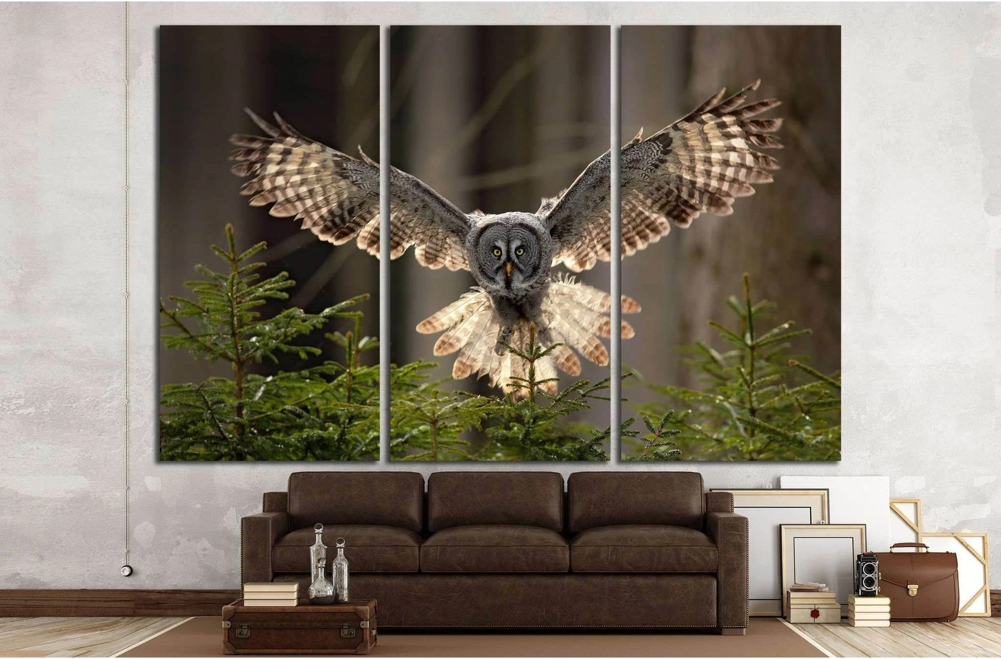Flying Great Grey Owl, Strix nebulosa №1331 Ready to Hang Canvas Print - Zellart Canvas Prints ALL_Products, Owl, s-1331