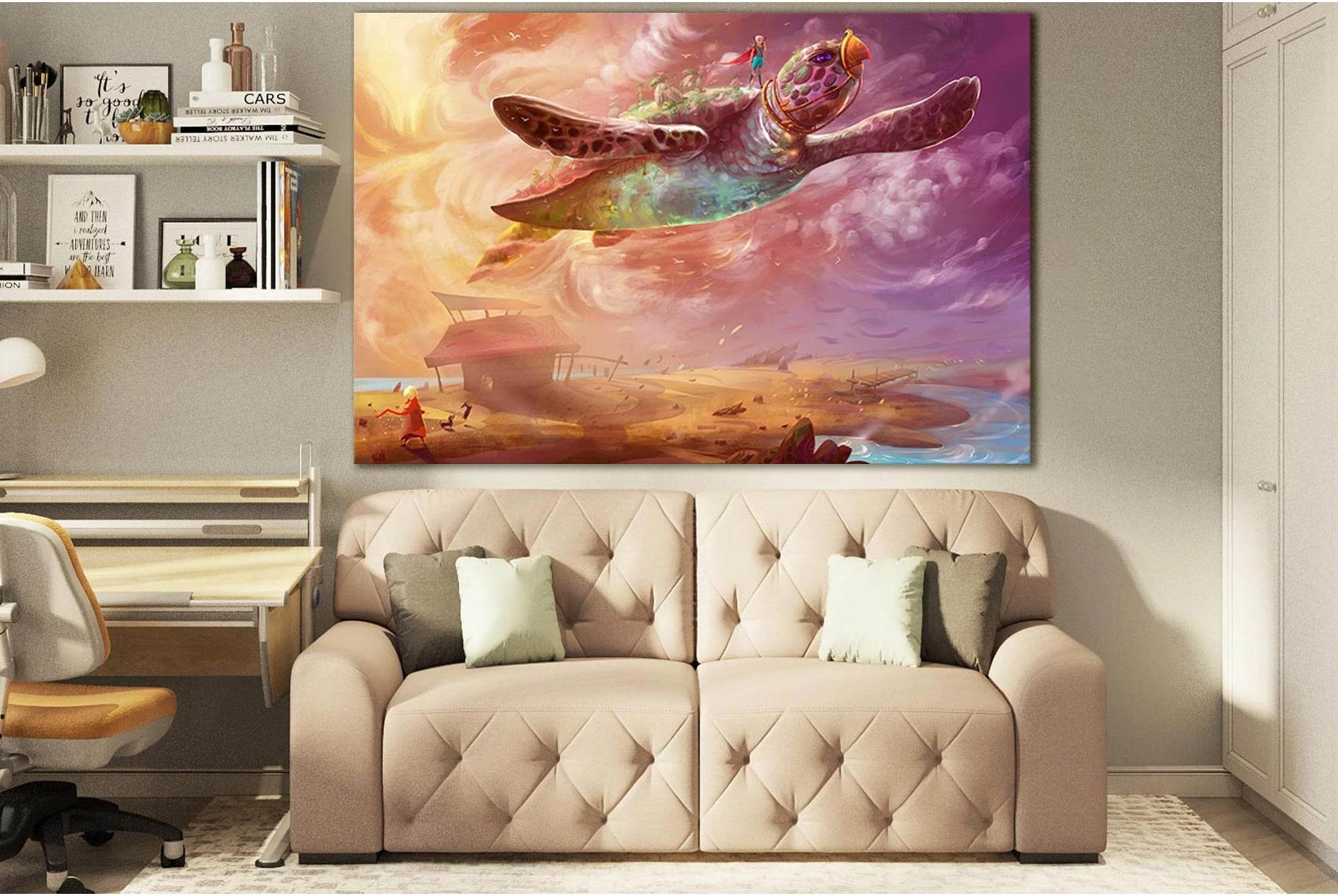 Flying Turtle №SL1283 Ready to Hang Canvas Print - Zellart Canvas Prints 0new, ALL_Products, Fantasy And Sci Fi Wall Art
