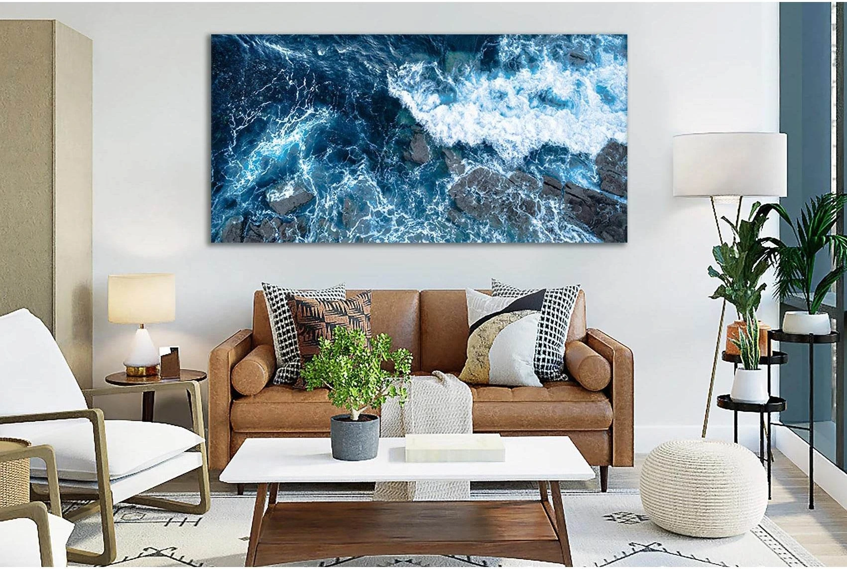 Foam Waves Blue Ocean №SL42 Ready to Hang Canvas Print - Zellart Canvas Prints 0new, ALL_Products, Beach Ocean & Waves