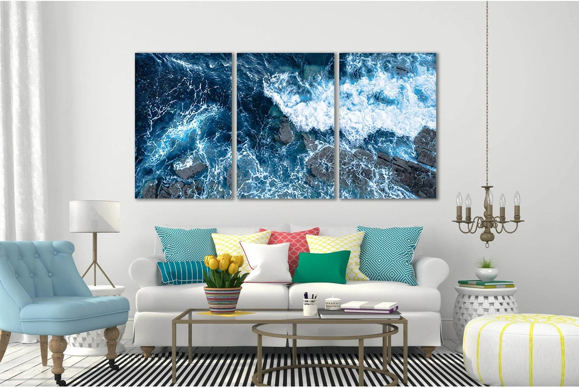 Foam Waves Blue Ocean №SL42 Ready to Hang Canvas Print - Zellart Canvas Prints 0new, ALL_Products, Beach Ocean & Waves
