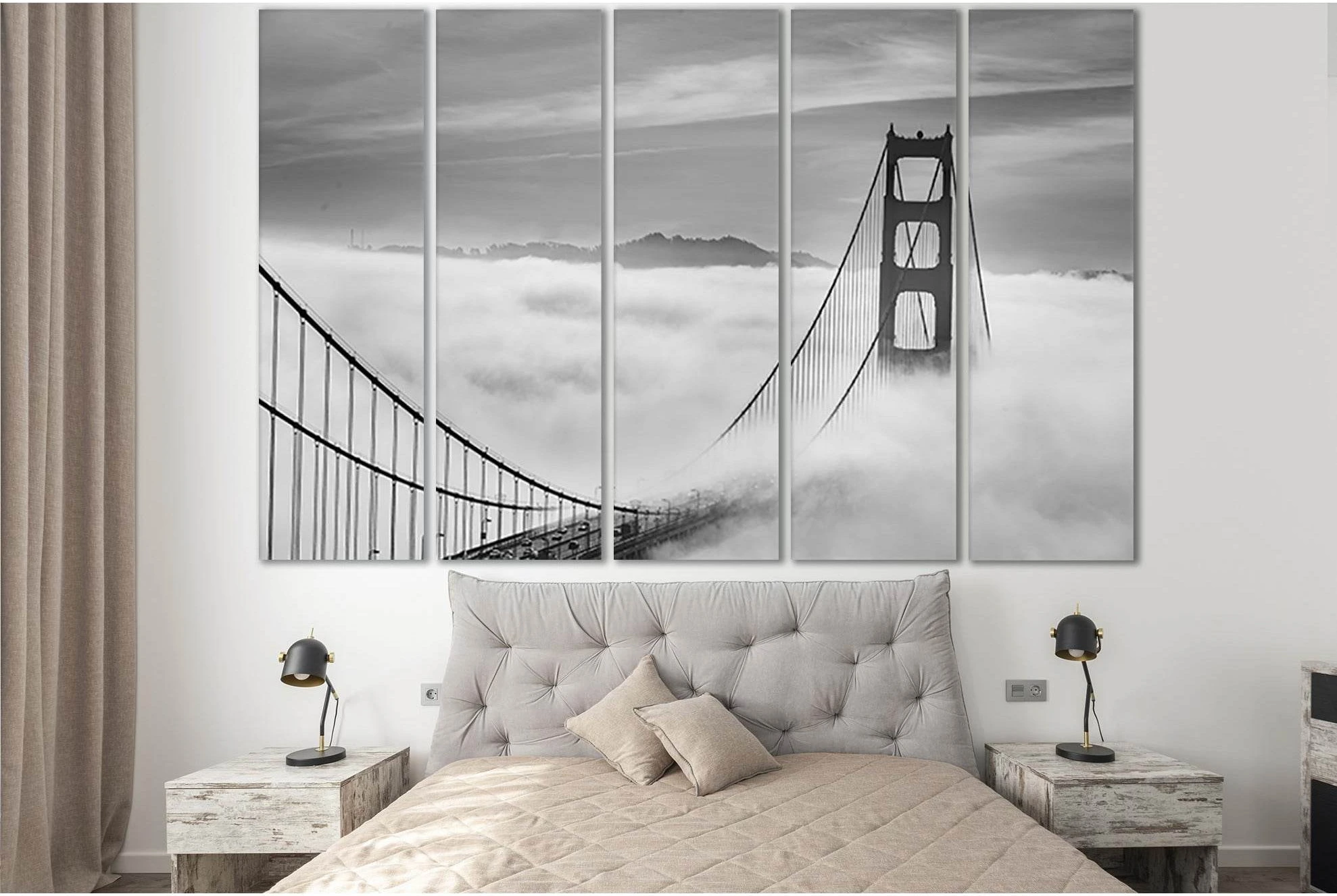 Fog Covering The Golden Gate Bridge №SL1141 Ready to Hang Canvas Print - Zellart Canvas Prints 0new, ALL_Products, Bridges Wall Art