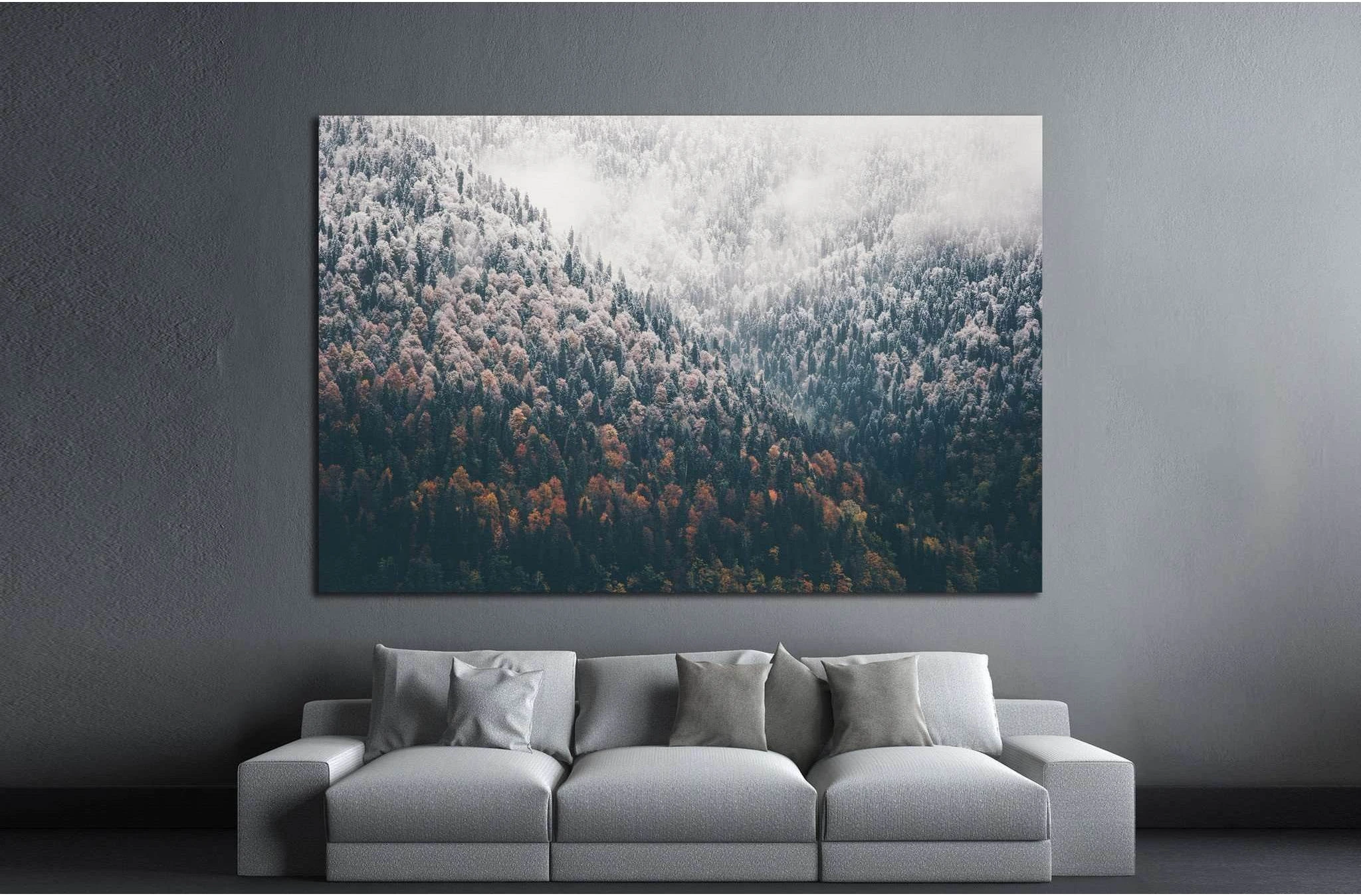Foggy Autumn Coniferous Forest Landscape №1320 Ready to Hang Canvas Print - Zellart Canvas Prints ALL_Products, s-1320