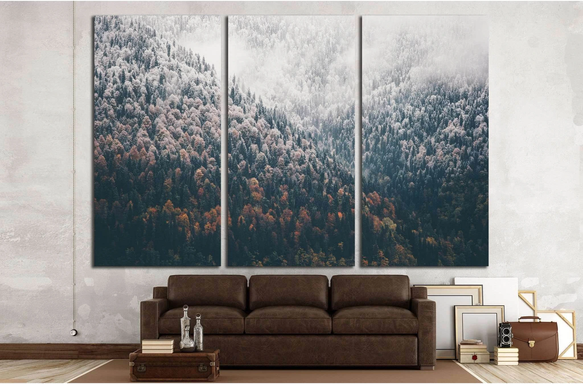 Foggy Autumn Coniferous Forest Landscape №1320 Ready to Hang Canvas Print - Zellart Canvas Prints ALL_Products, s-1320
