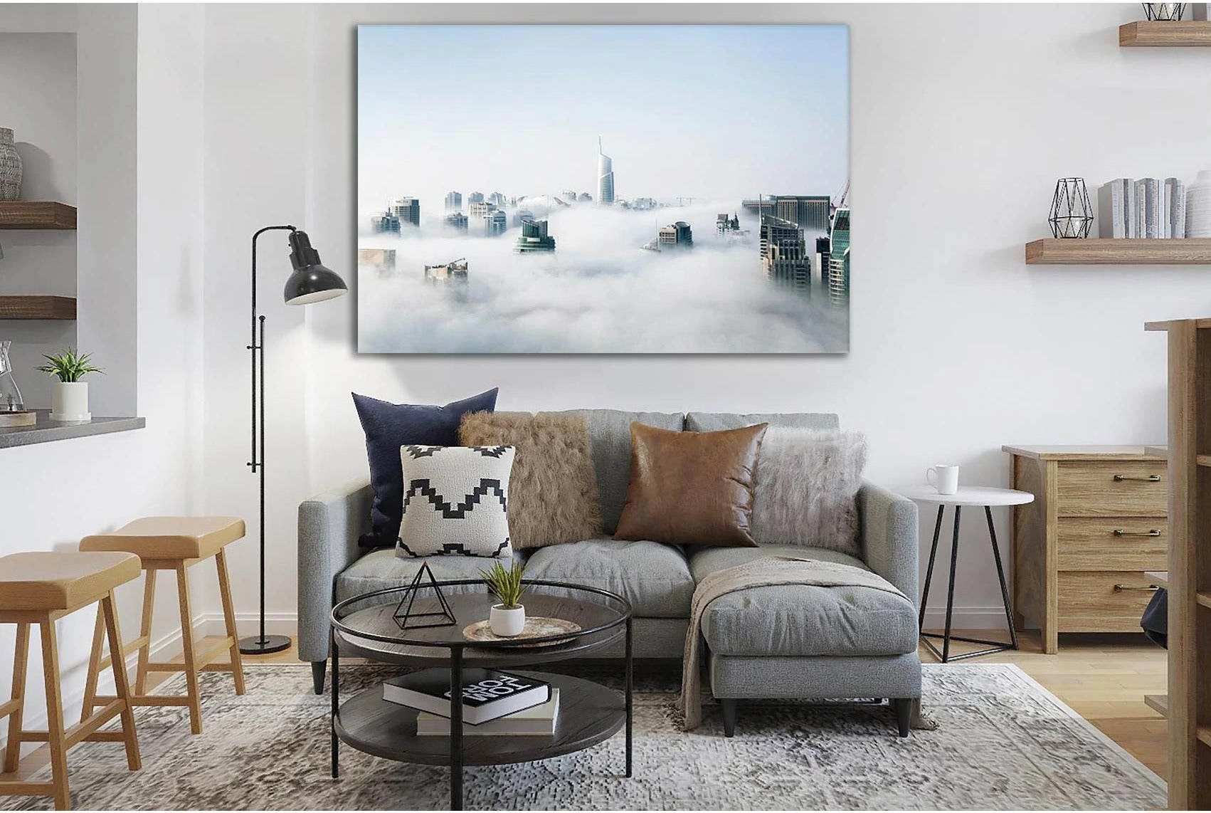 Foggy Morning View Of Cityscape №SL325 Ready to Hang Canvas Print - Zellart Canvas Prints 0new, ALL_Products, Cityscapes & Skylines