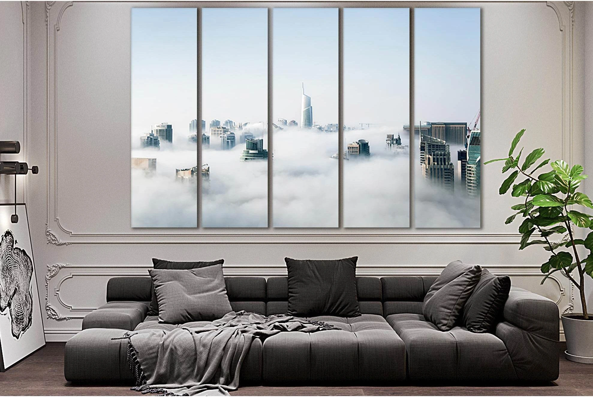 Foggy Morning View Of Cityscape №SL325 Ready to Hang Canvas Print - Zellart Canvas Prints 0new, ALL_Products, Cityscapes & Skylines