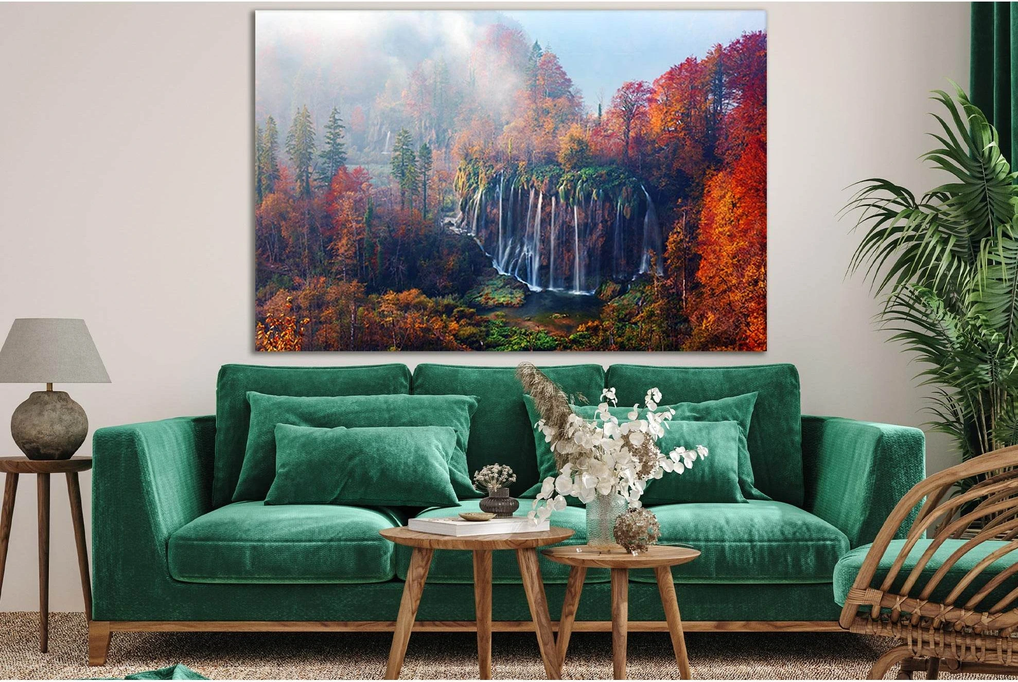 Foggy Waterfall In Plitvice Lakes №SL660 Ready to Hang Canvas Print - Zellart Canvas Prints 0new, ALL_Products, Autumn Wall Art, Waterfall
