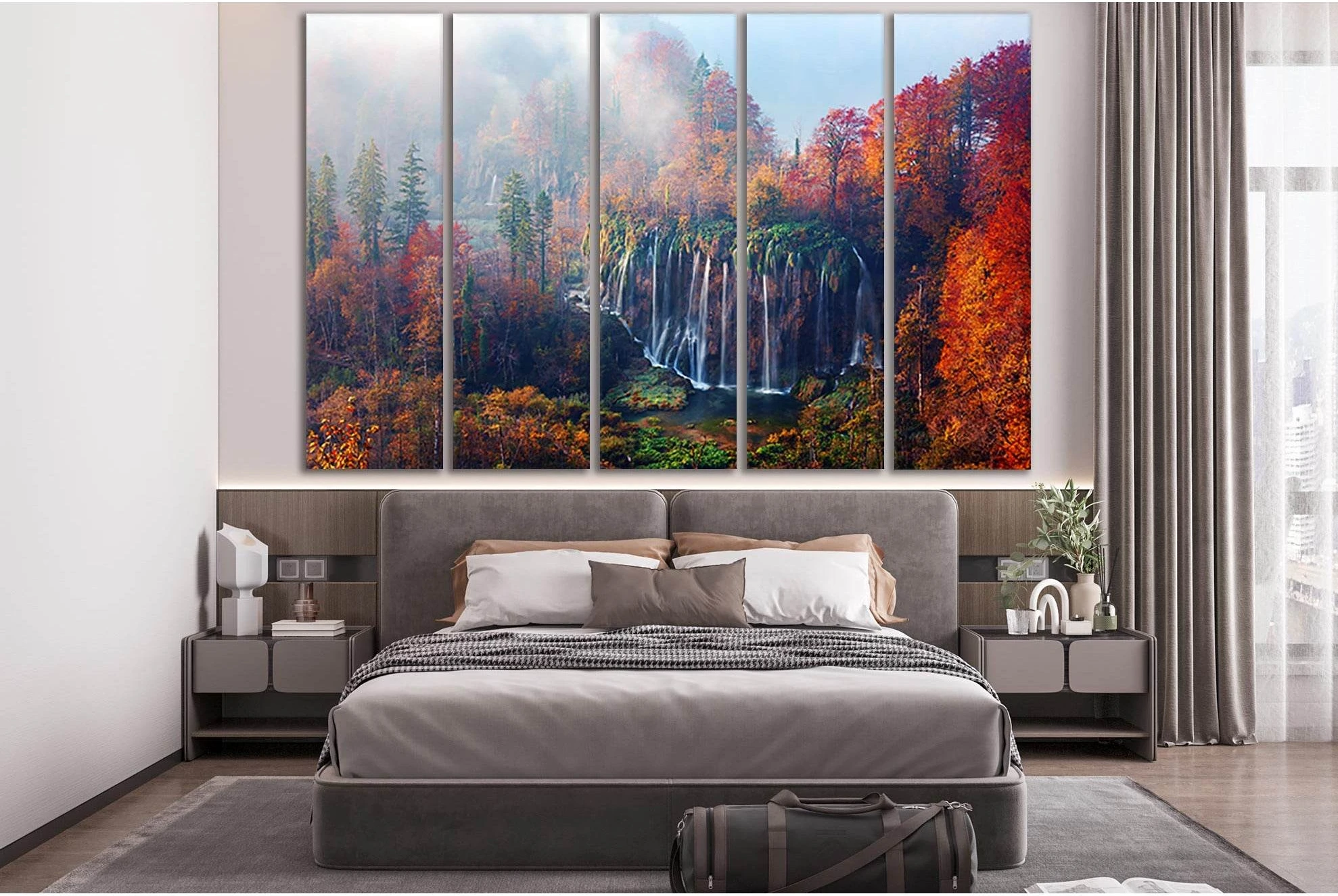 Foggy Waterfall In Plitvice Lakes №SL660 Ready to Hang Canvas Print - Zellart Canvas Prints 0new, ALL_Products, Autumn Wall Art, Waterfall