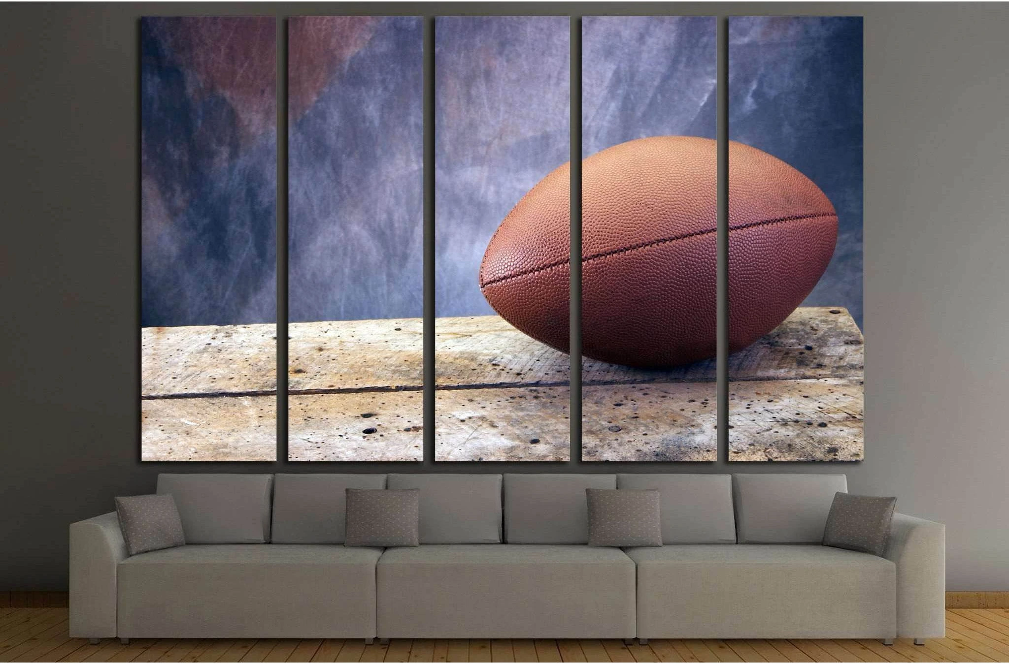 Football on old ages wood table and studio tan and blue back drop №2114 Ready to Hang Canvas Print - Zellart Canvas Prints ALL_Products, s-2114