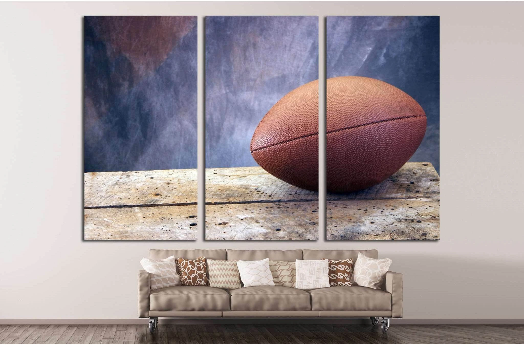 Football on old ages wood table and studio tan and blue back drop №2114 Ready to Hang Canvas Print - Zellart Canvas Prints ALL_Products, s-2114
