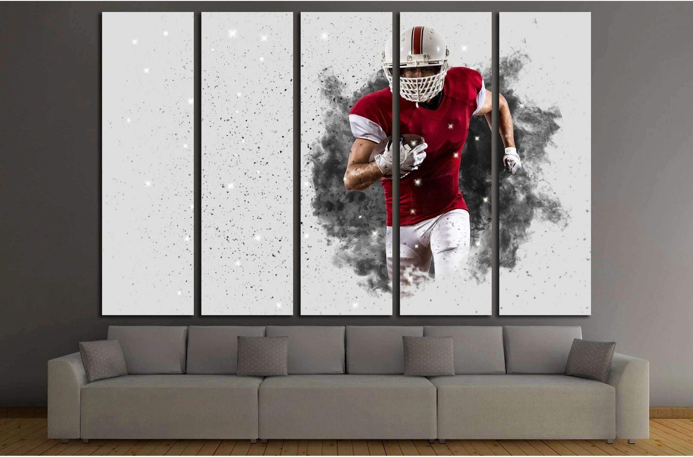 Football Player with a Red uniform coming out of a blast of smoke №3253 Ready to Hang Canvas Print - Zellart Canvas Prints ALL_Products, s-3253