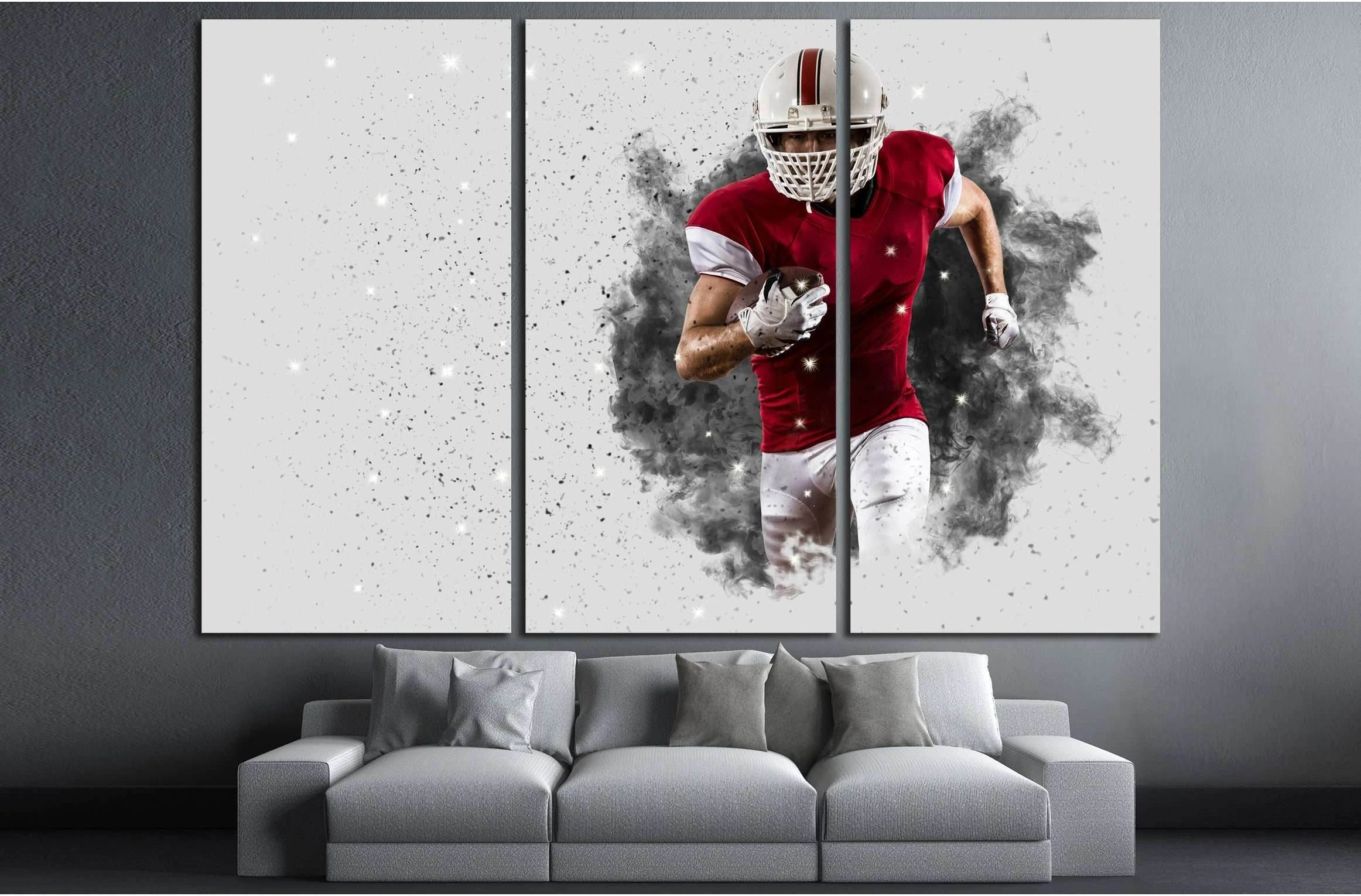 Football Player with a Red uniform coming out of a blast of smoke №3253 Ready to Hang Canvas Print - Zellart Canvas Prints ALL_Products, s-3253
