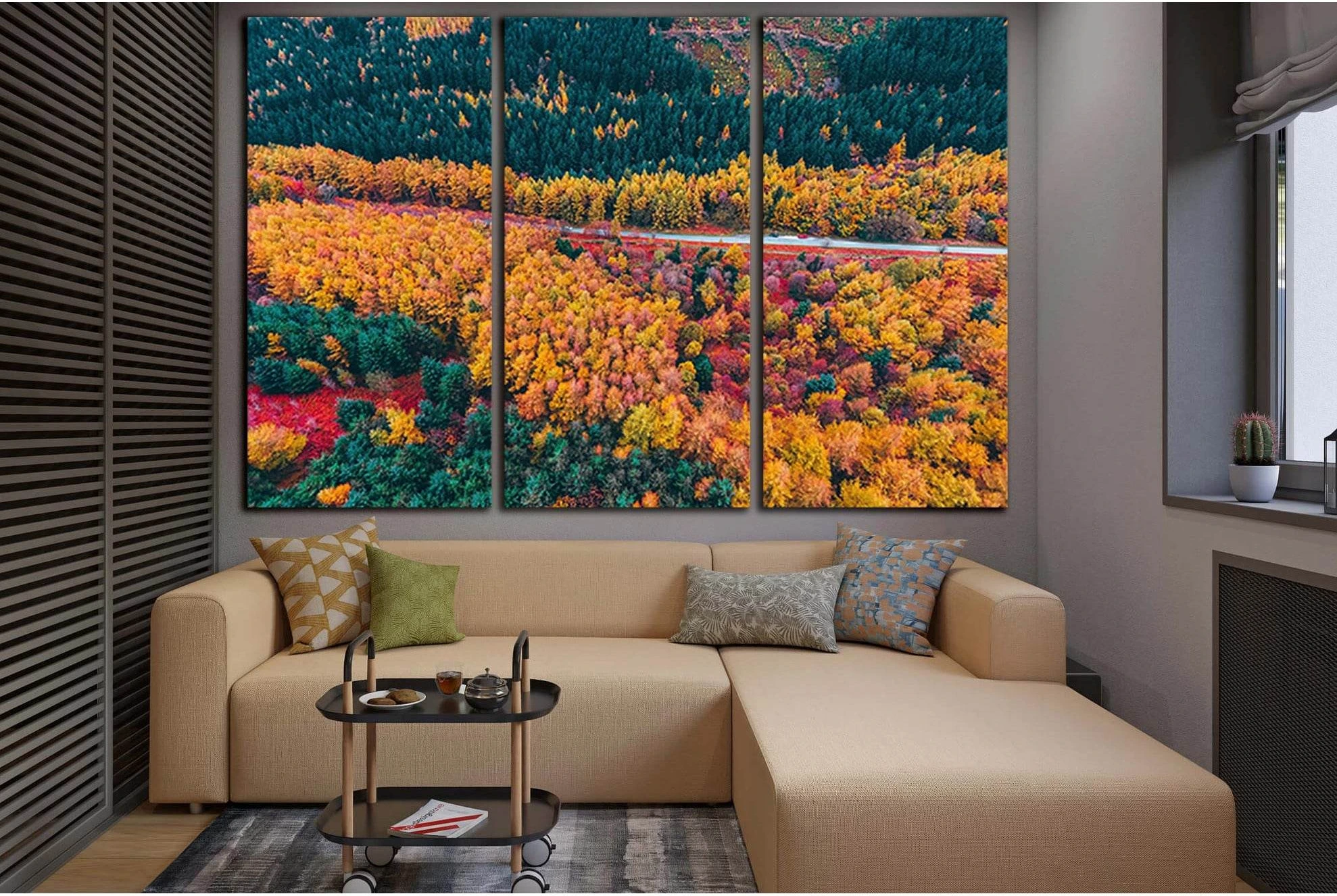 Forest And Road Aerial View №SL1485 Ready to Hang Canvas Print - Zellart Canvas Prints 0new, ALL_Products, AUTUMN WALL ART