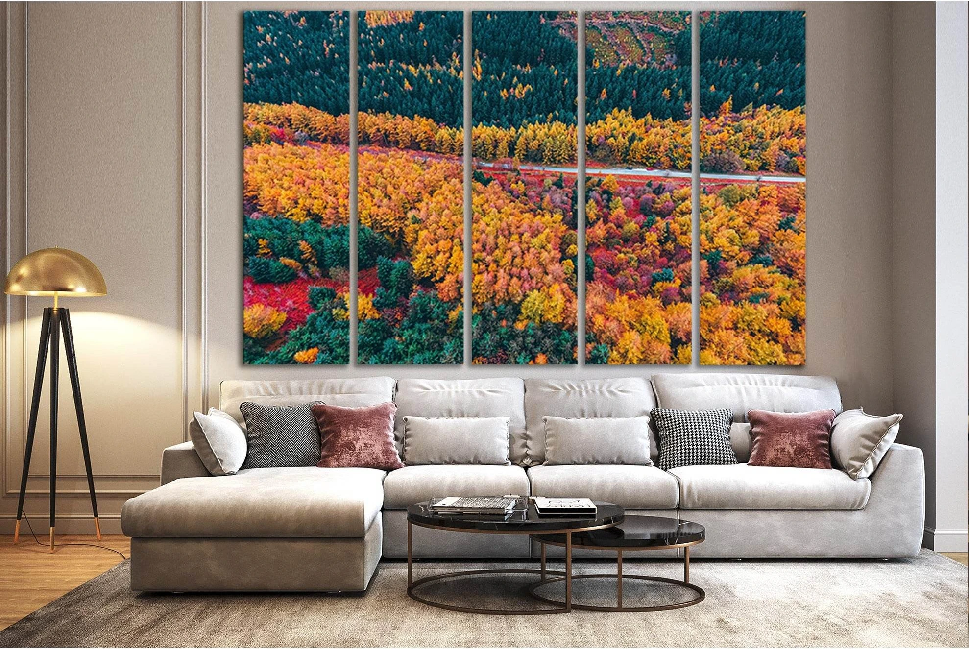 Forest And Road Aerial View №SL1485 Ready to Hang Canvas Print - Zellart Canvas Prints 0new, ALL_Products, AUTUMN WALL ART
