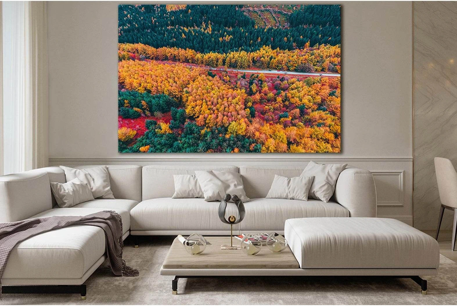 Forest And Road Aerial View №SL1485 Ready to Hang Canvas Print - Zellart Canvas Prints 0new, ALL_Products, AUTUMN WALL ART