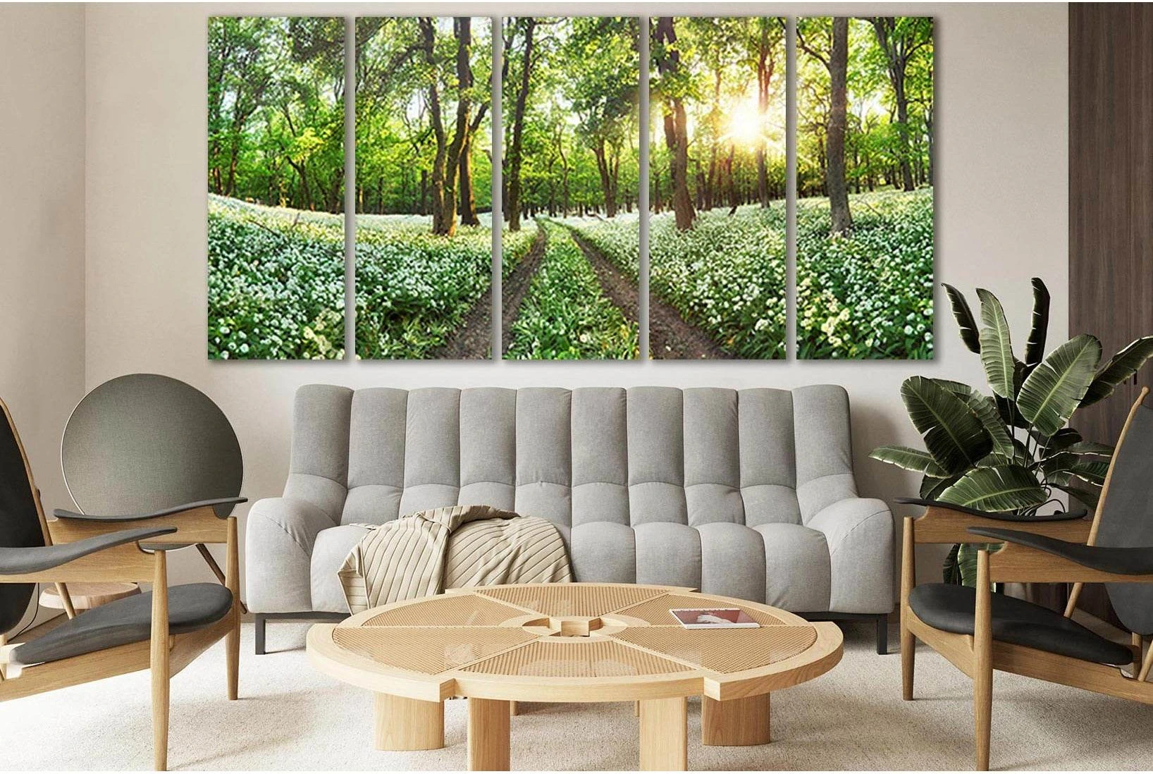 Forest Landscape With White Flowers №SL677 Ready to Hang Canvas Print - Zellart Canvas Prints 0new, ALL_Products, Floral & Botanical Wall Art