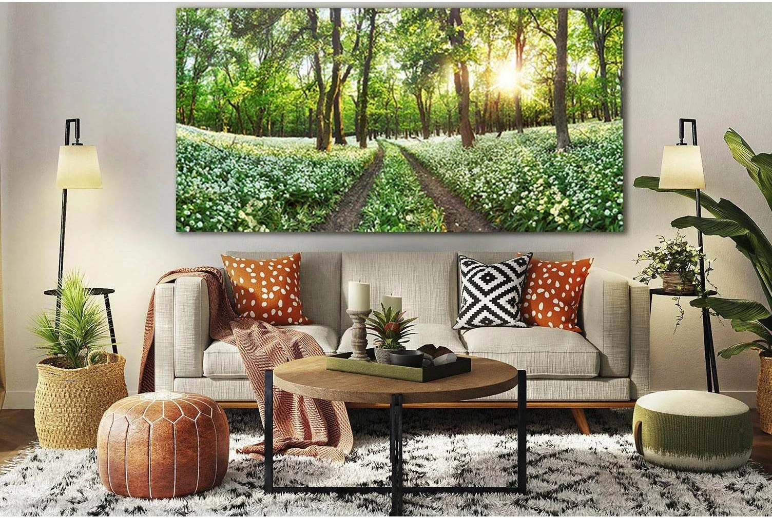 Forest Landscape With White Flowers №SL677 Ready to Hang Canvas Print - Zellart Canvas Prints 0new, ALL_Products, Floral & Botanical Wall Art