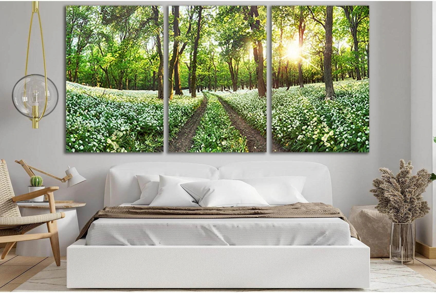 Forest Landscape With White Flowers №SL677 Ready to Hang Canvas Print - Zellart Canvas Prints 0new, ALL_Products, Floral & Botanical Wall Art