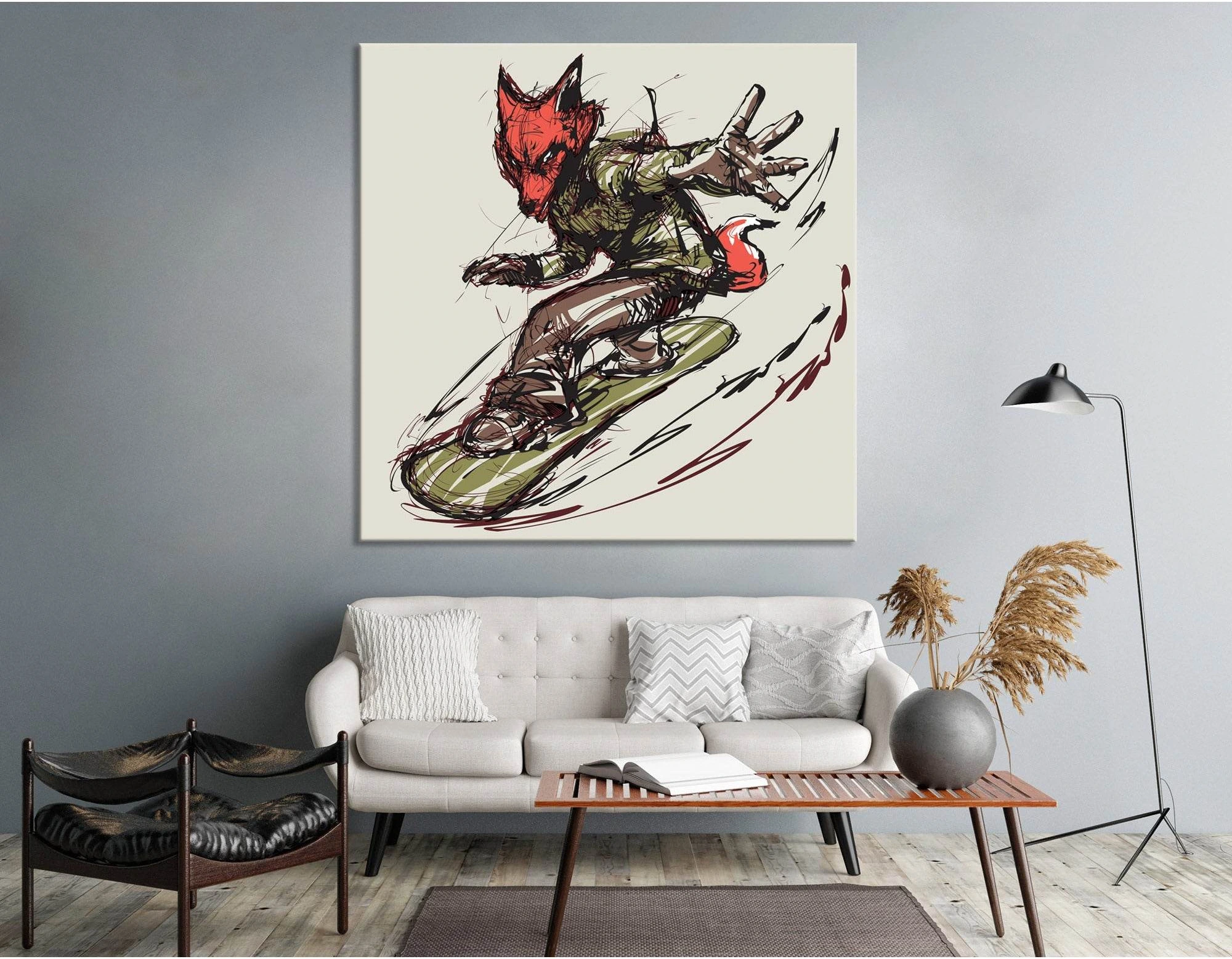 Fox On The Snowboard, Winter Sport №04426 Ready To Hang Canvas Print - Zellart Canvas Prints ALL_Products