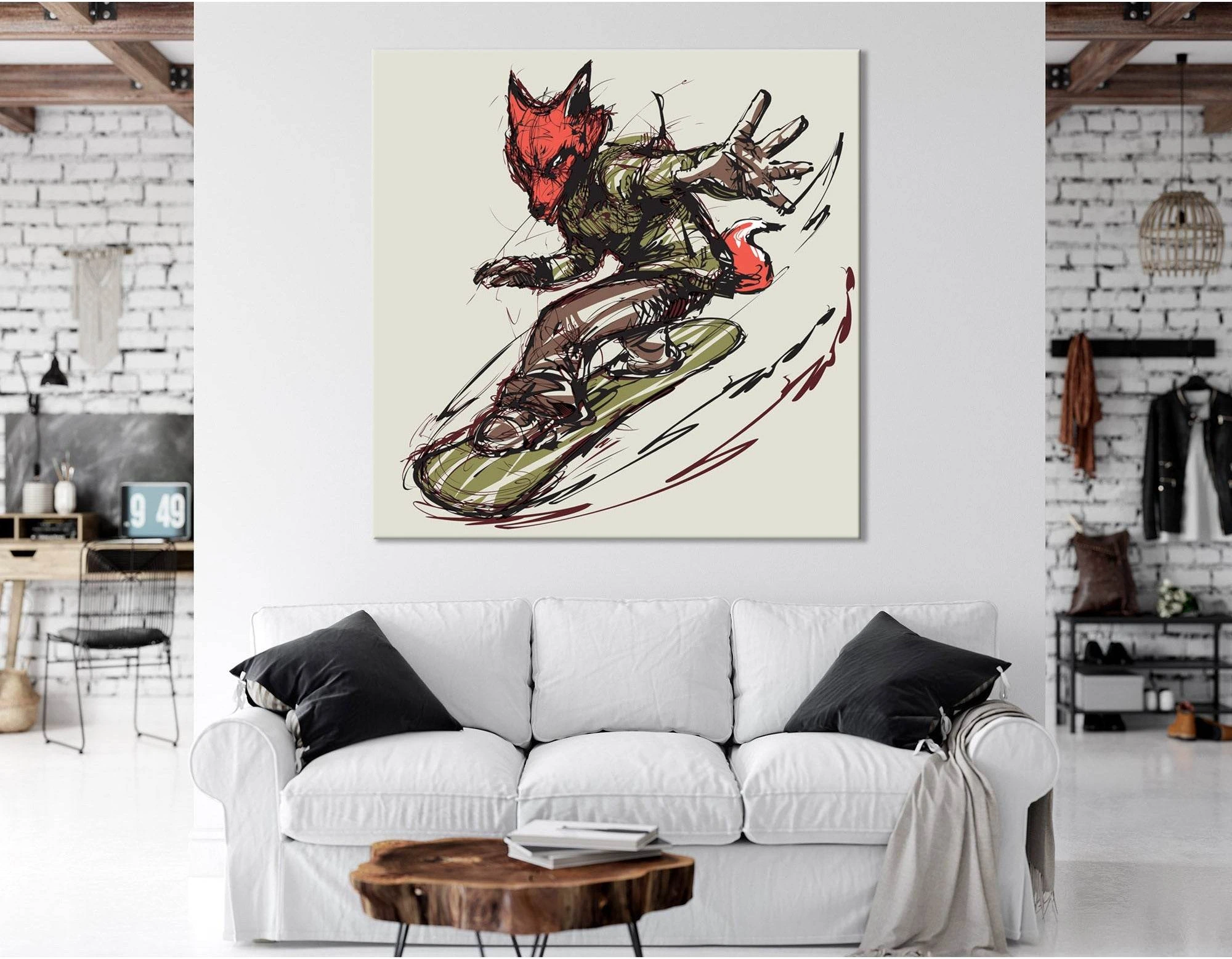 Fox On The Snowboard, Winter Sport №04426 Ready To Hang Canvas Print - Zellart Canvas Prints ALL_Products