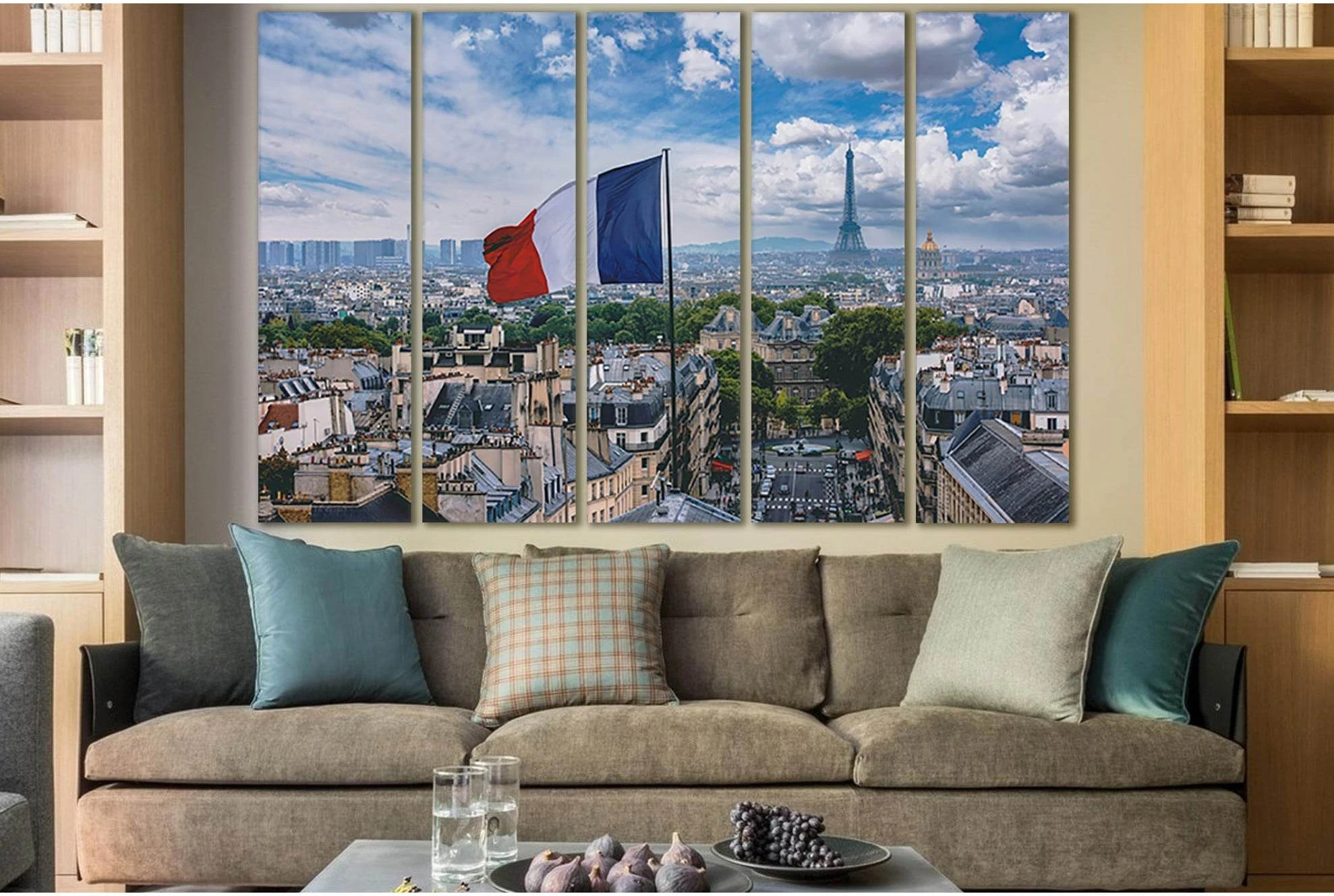 French Flag And Eiffel Tower №SL1182 Ready to Hang Canvas Print - Zellart Canvas Prints 0new, ALL_Products, Flags