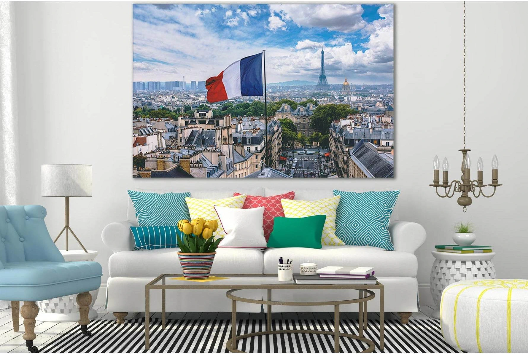 French Flag And Eiffel Tower №SL1182 Ready to Hang Canvas Print - Zellart Canvas Prints 0new, ALL_Products, Flags