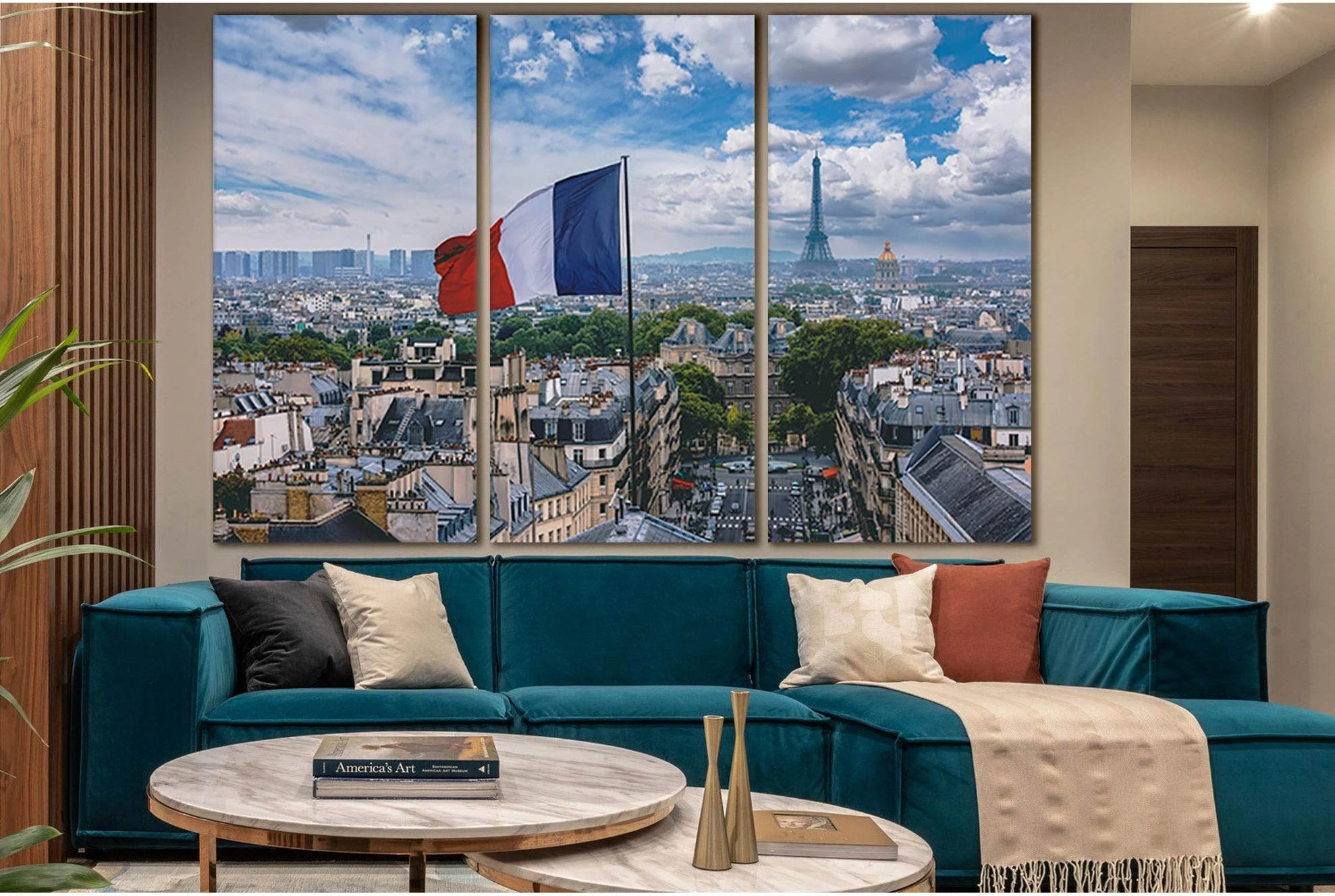 French Flag And Eiffel Tower №SL1182 Ready to Hang Canvas Print - Zellart Canvas Prints 0new, ALL_Products, Flags