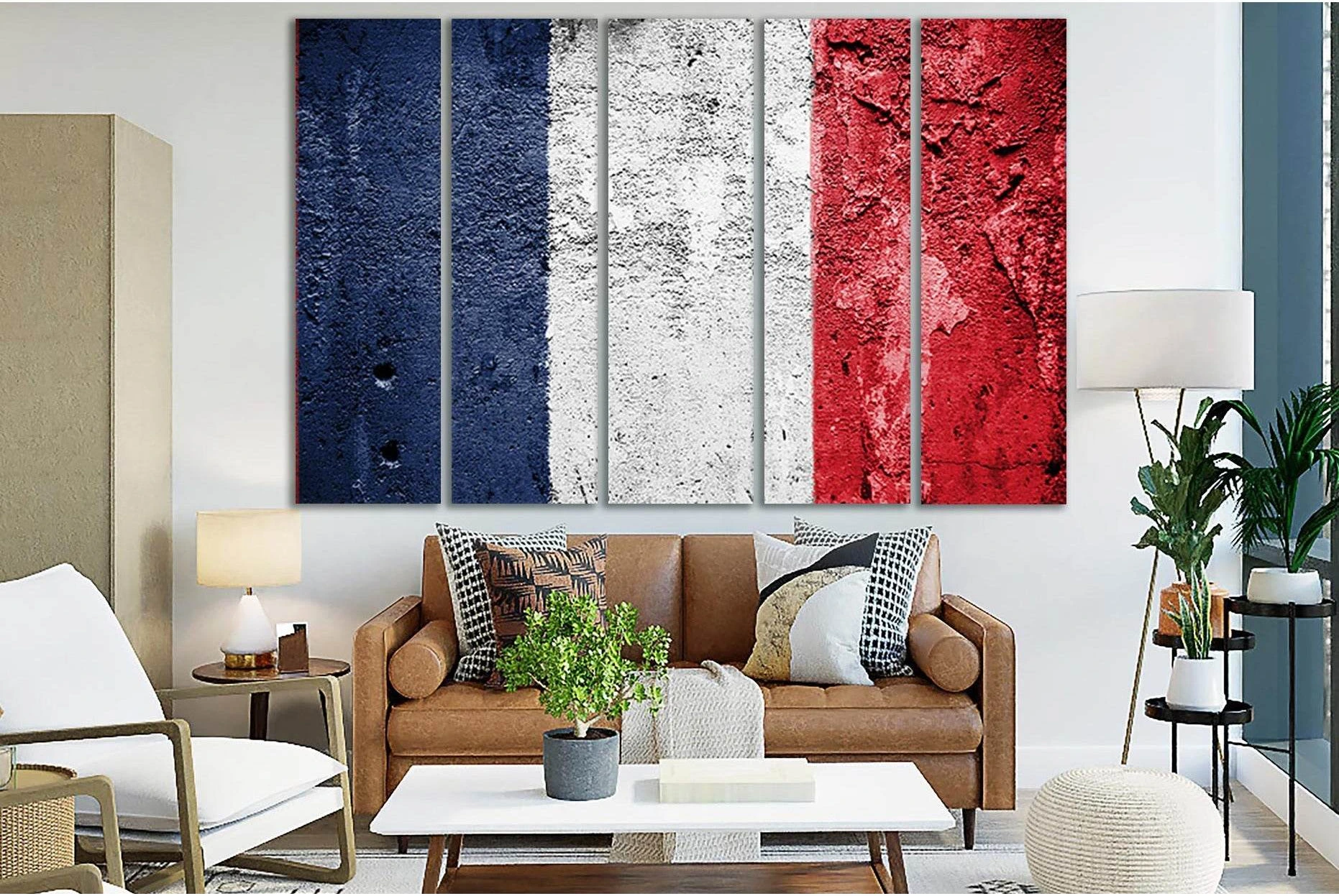 French Flag Painted On Grunge Wall №SL1191 Ready to Hang Canvas Print - Zellart Canvas Prints 0new, ALL_Products, Flags