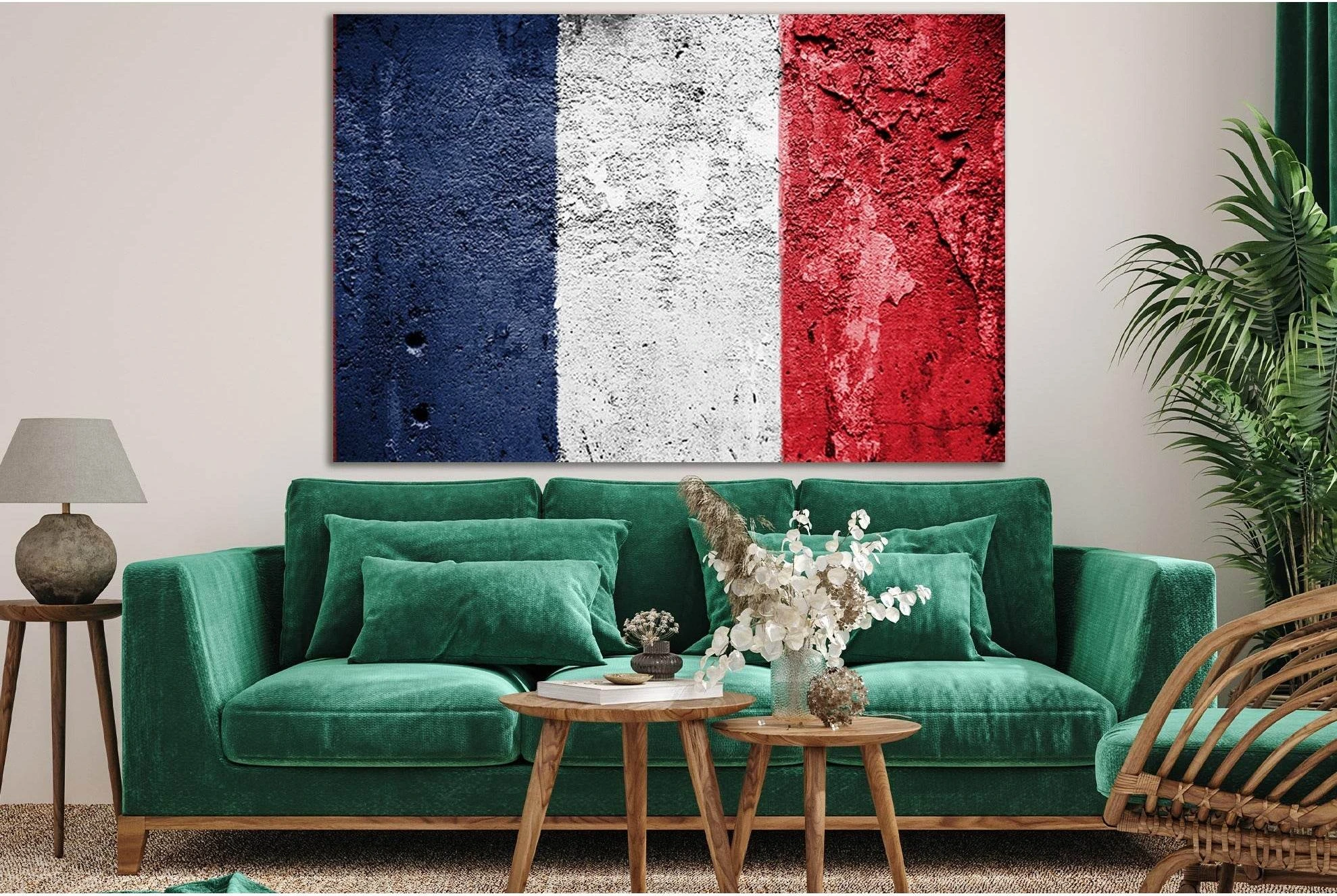 French Flag Painted On Grunge Wall №SL1191 Ready to Hang Canvas Print - Zellart Canvas Prints 0new, ALL_Products, Flags